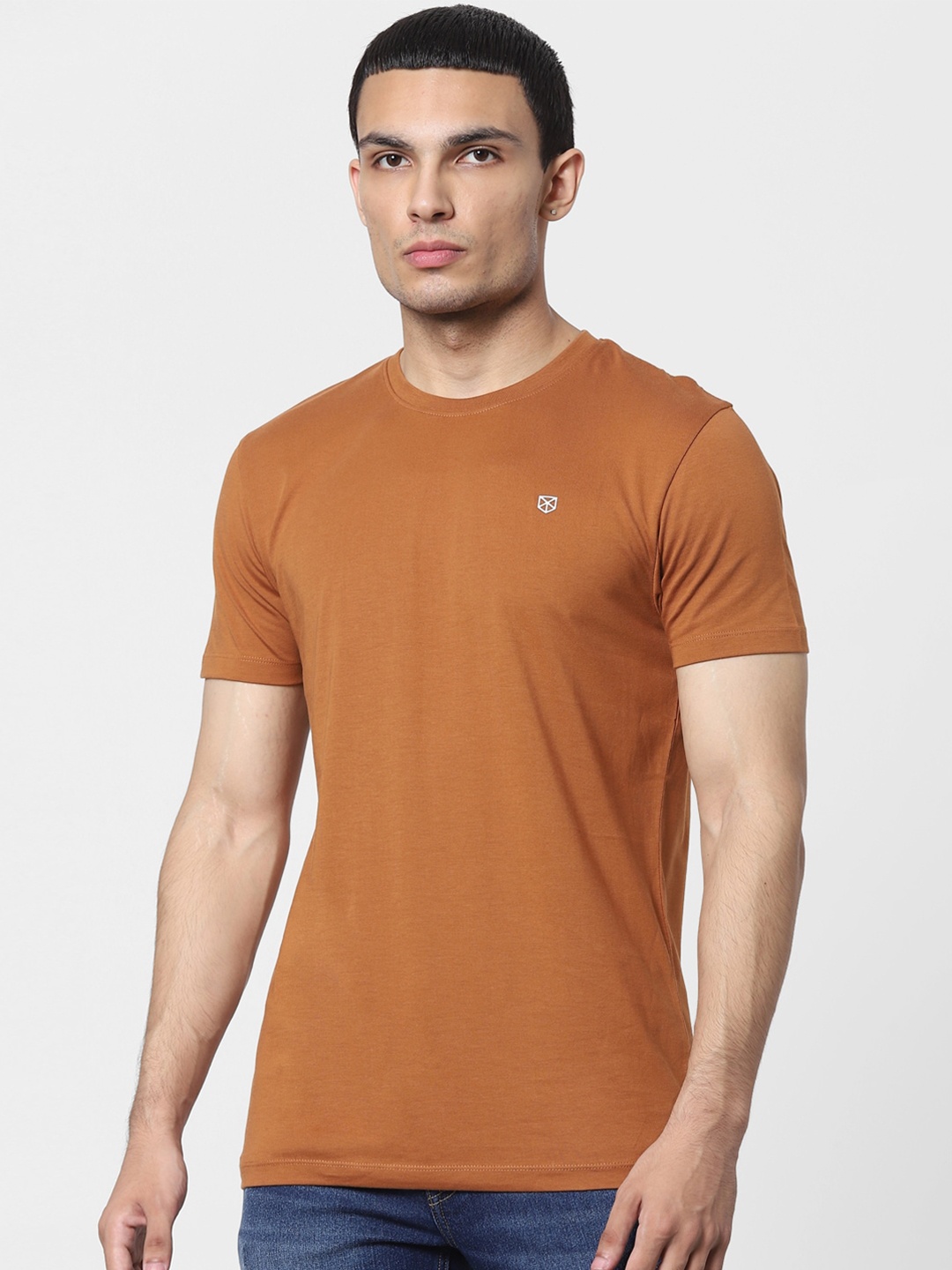 Jack Jones Men Brown Pure Cotton T-shirt