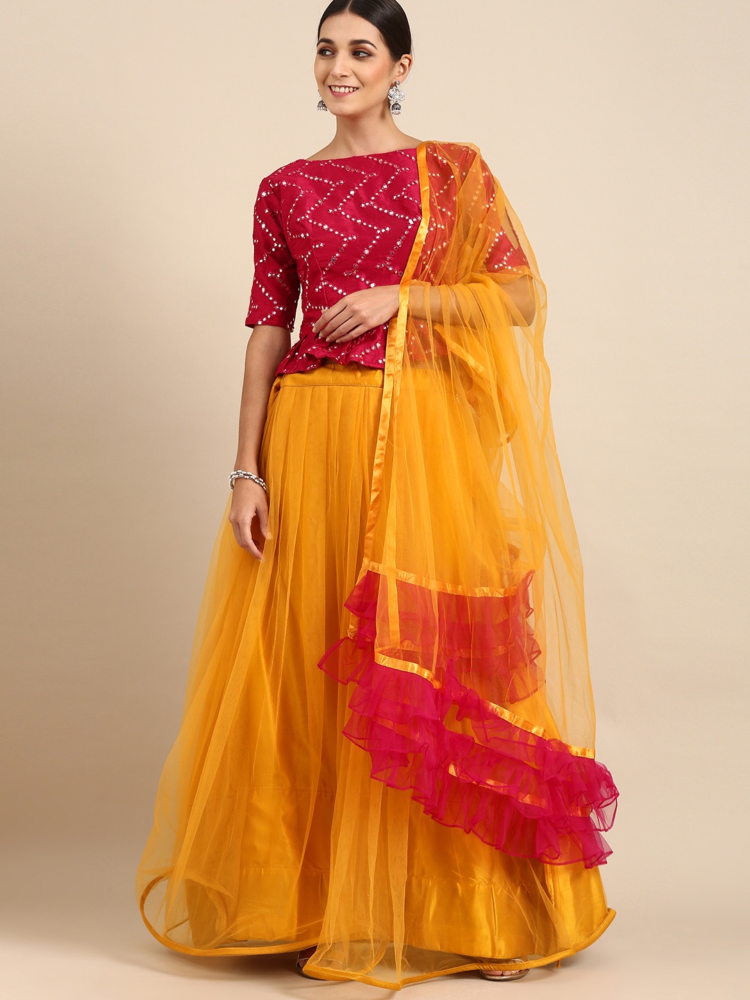 Tikhi Imli Red & Mustard Embellished Ready to Wear Lehenga & Semi-Stitched Blouse With Dupatta
Tikhi Imli Red & Mustard Embellished Ready to Wear Lehenga & Semi-Stitched Blouse With Dupatta