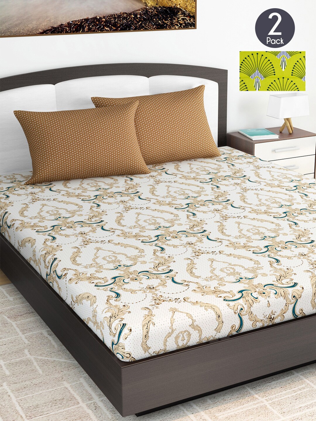 Divine Casa Set Of 2 Beige & Green Ethnic Motifs 144 TC King Bedsheet with 4 Pillow Covers
Divine Casa Set Of 2 Beige & Green Ethnic Motifs 144 TC King Bedsheet with 4 Pillow Covers