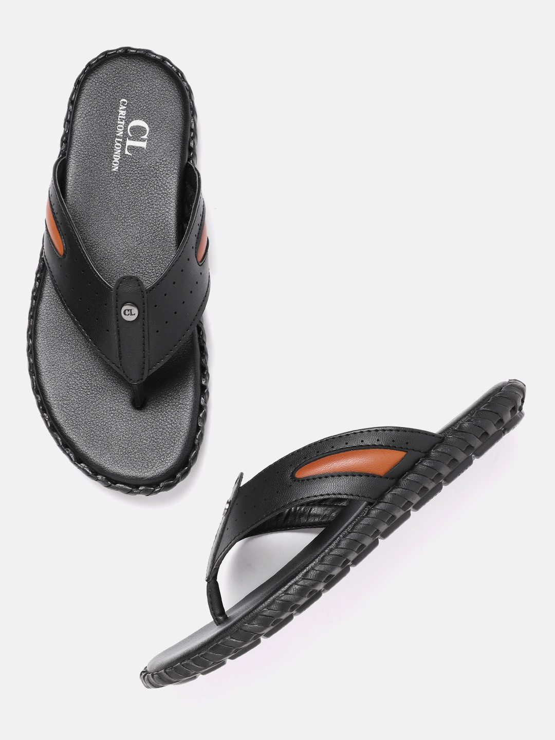 Carlton London Men Black Perforated Comfort Sandals