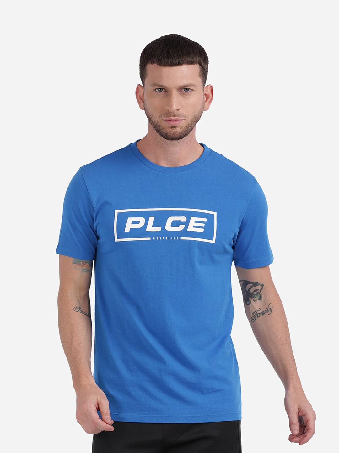 883 Police Men Blue Typography Printed T-shirt
