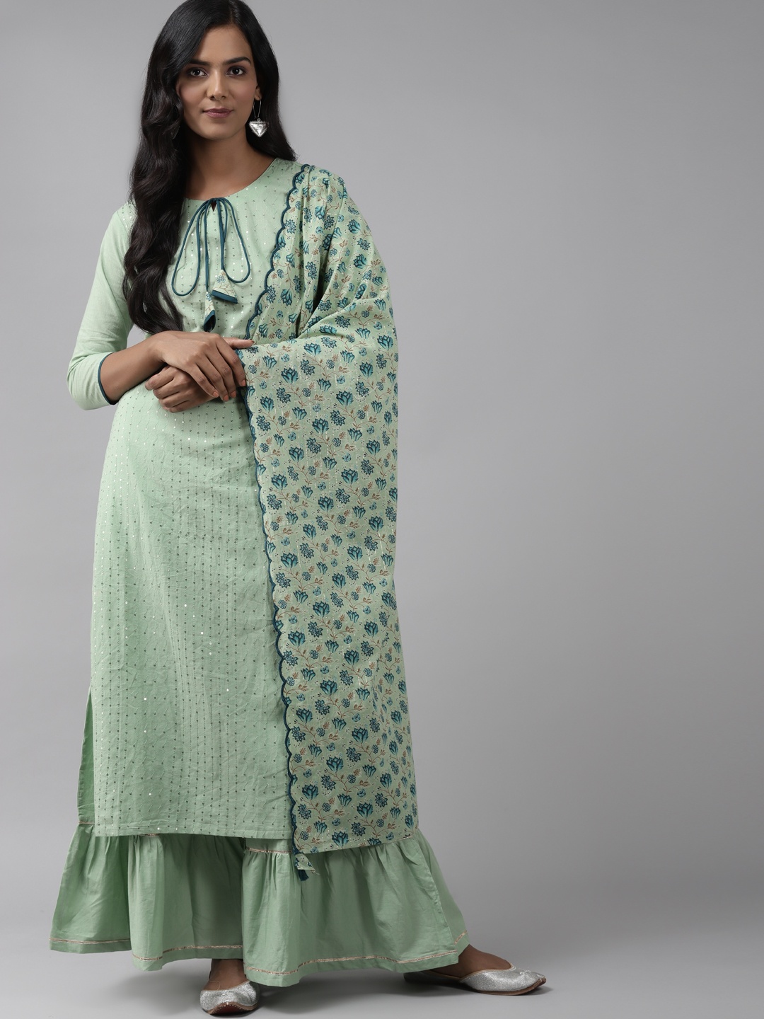 Indo Era Women Green Floral Printed Straight Regular Kurta with Sharara & With Dupatta
Indo Era Women Green Floral Printed Straight Regular Kurta with Sharara & With Dupatta