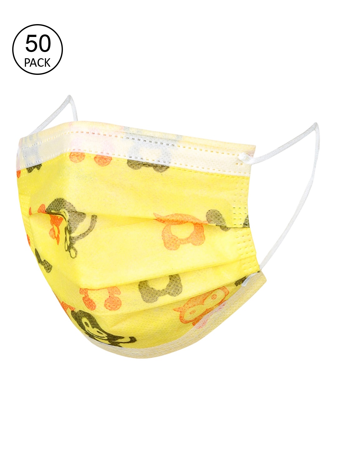 FROGGY Unisex Kids Pack Of 50 Yellow Printed 3-Ply Disposable Surgical Mask