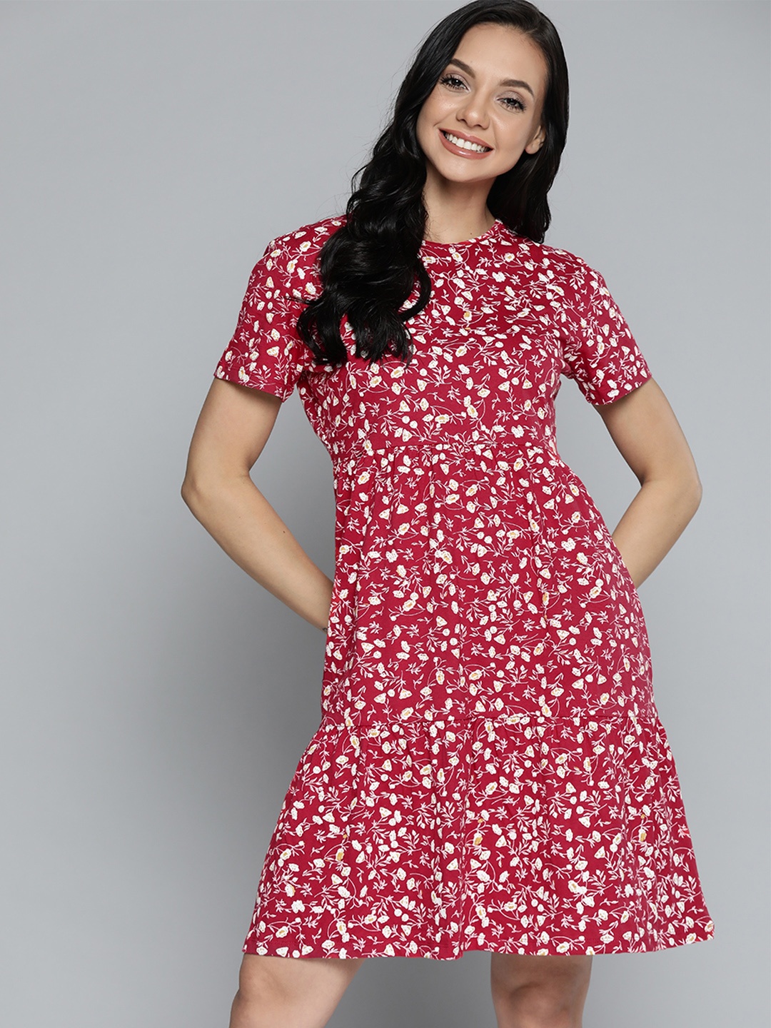 Mast & Harbour Pink & White Floral Print Pure Cotton A-Line Dress with Gathered Waist
Mast & Harbour Pink & White Floral Print Pure Cotton A-Line Dress with Gathered Waist