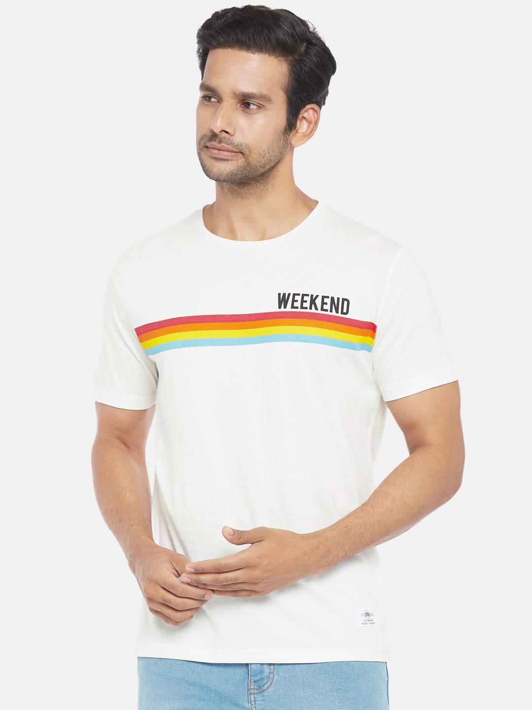 People Men Off White Red Striped Pure Cotton T-shirt