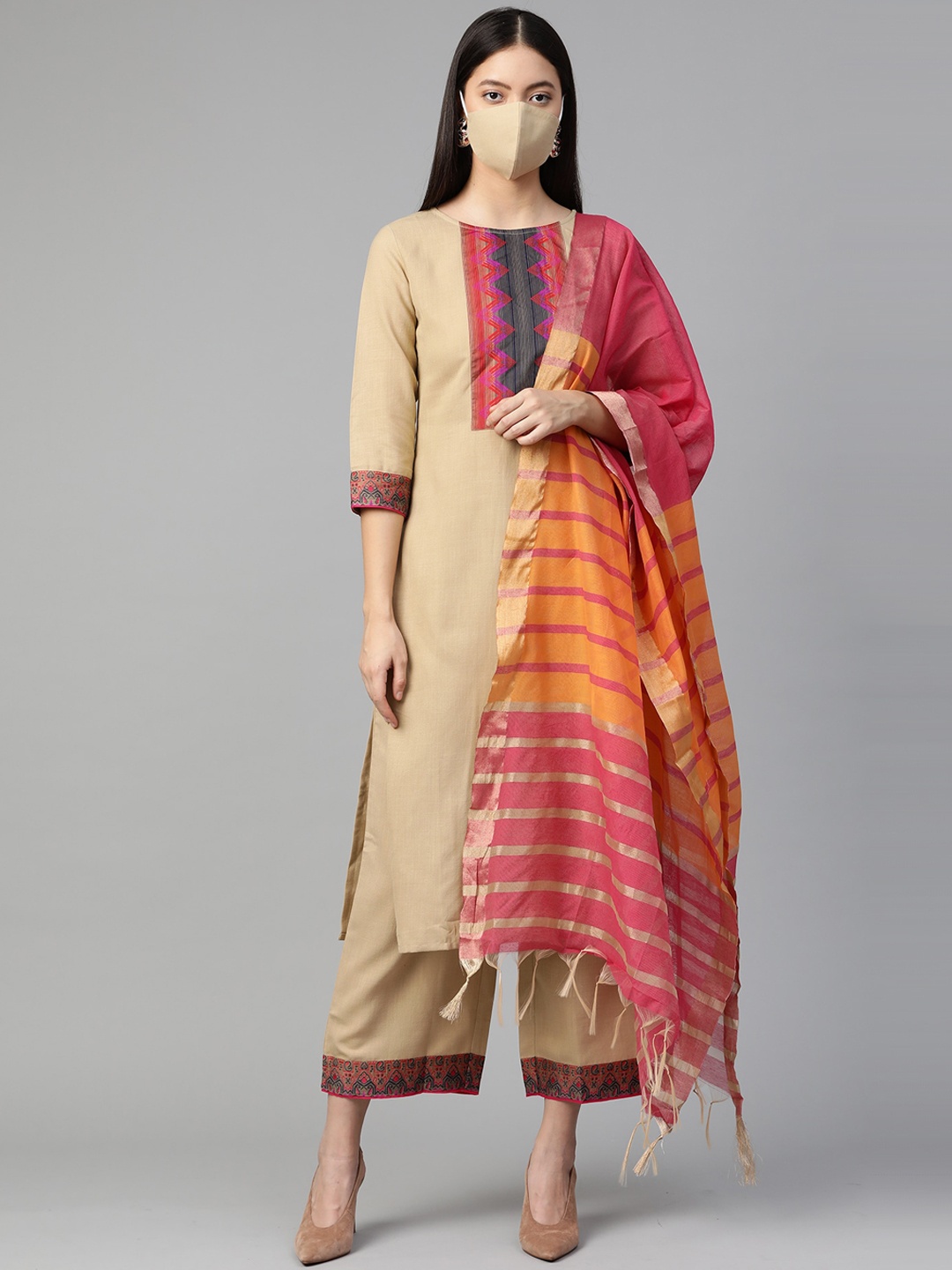 Indo Era Women Beige Yoke Design Regular Pure Cotton Kurta with Palazzos & With Dupatta
Indo Era Women Beige Yoke Design Regular Pure Cotton Kurta with Palazzos & With Dupatta