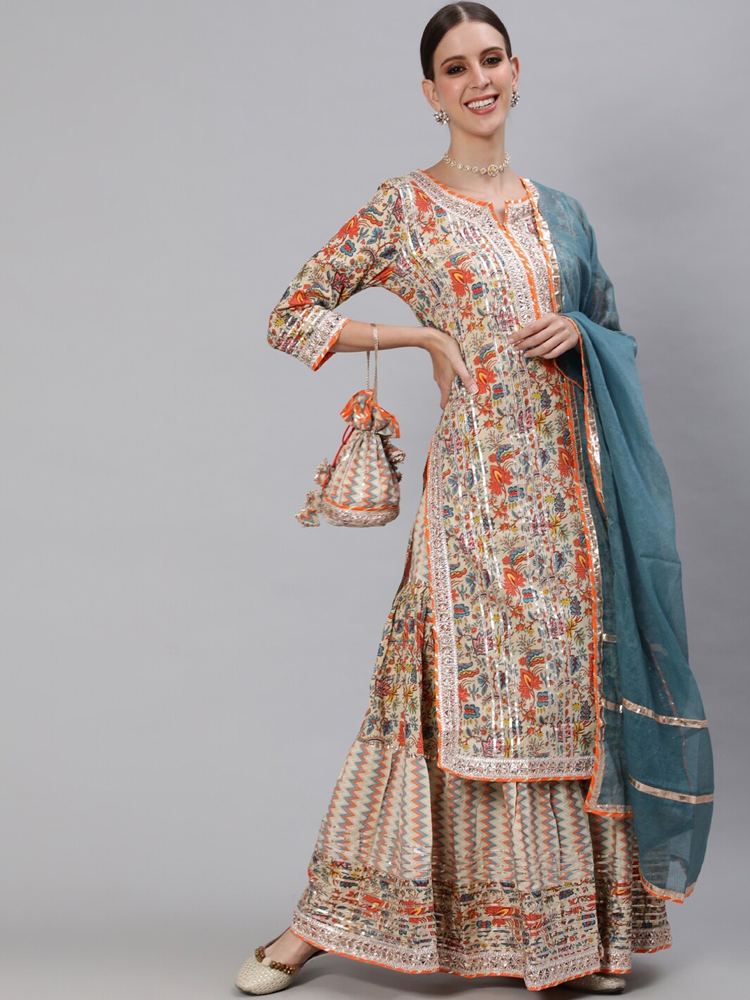 Ishin Women Beige Ethnic Motifs Printed Layered Pure Cotton Kurti with Skirt & With Dupatta
Ishin Women Beige Ethnic Motifs Printed Layered Pure Cotton Kurti with Skirt & With Dupatta
