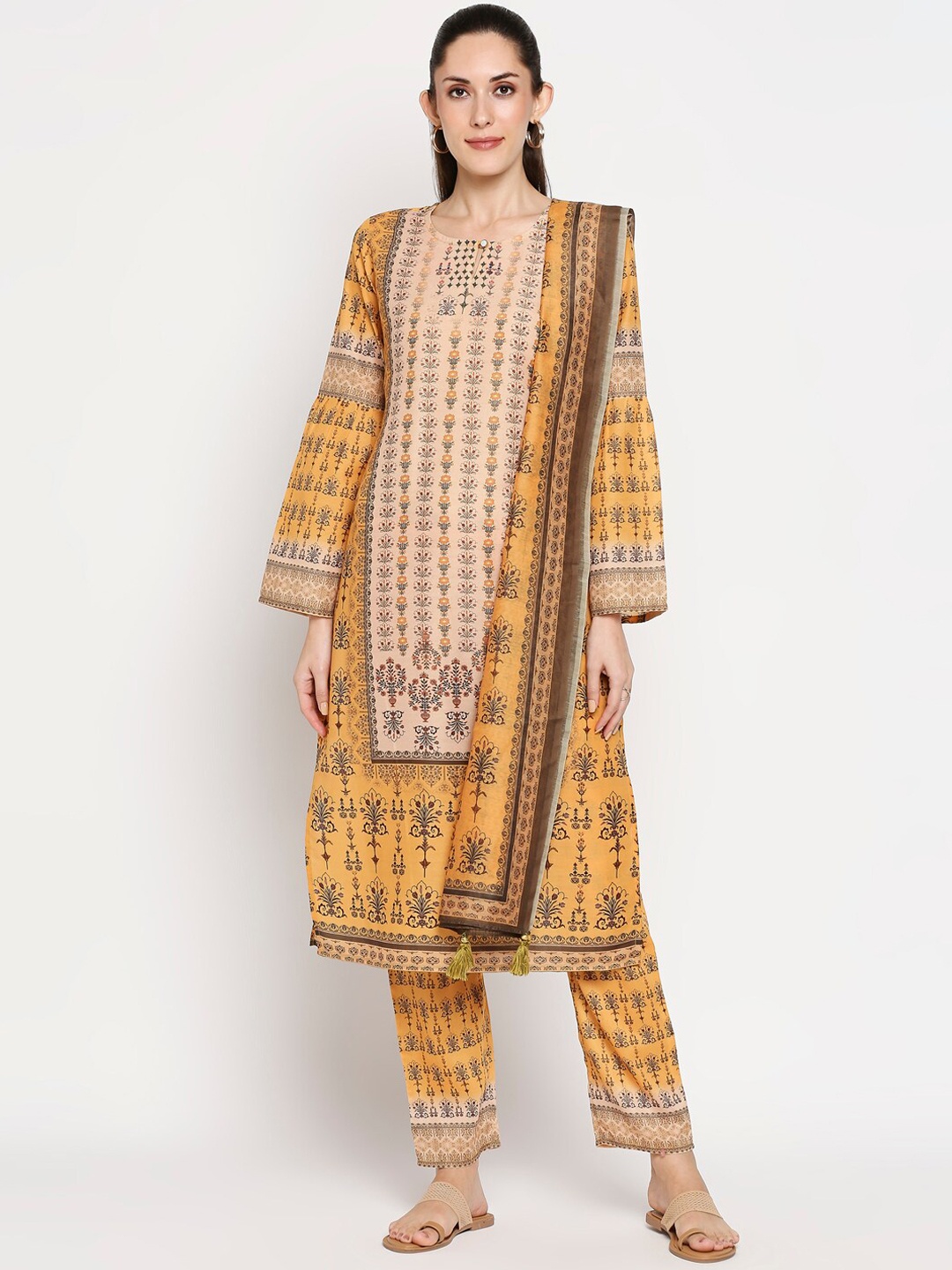 ZRI Women Mustard Yellow Ethnic Motifs Printed Panelled Kurta with Trousers & With Dupatta
ZRI Women Mustard Yellow Ethnic Motifs Printed Panelled Kurta with Trousers & With Dupatta