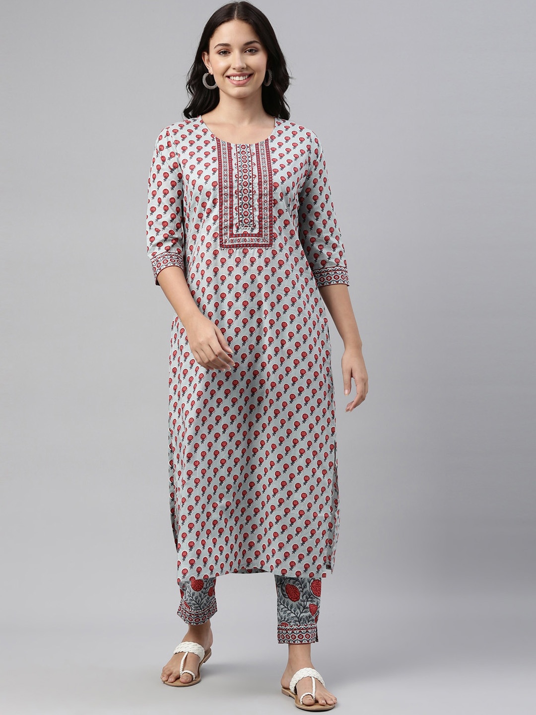 Neerus Women Grey Ethnic Motifs Printed Regular Pure Cotton Kurta with Trousers & With Dupatta
Neerus Women Grey Ethnic Motifs Printed Regular Pure Cotton Kurta with Trousers & With Dupatta