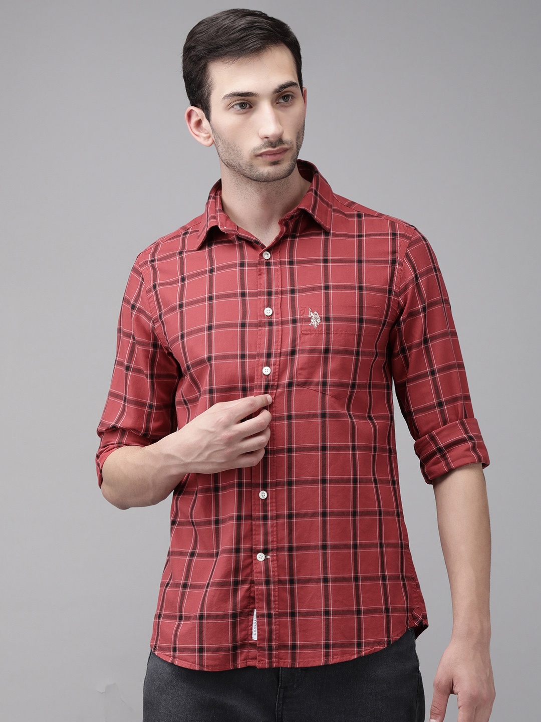 U S Polo Assn Men Red & Black Tailored Fit Tartan Checked Opaque Pure Cotton Casual Shirt
U S Polo Assn Men Red & Black Tailored Fit Tartan Checked Opaque Pure Cotton Casual Shirt