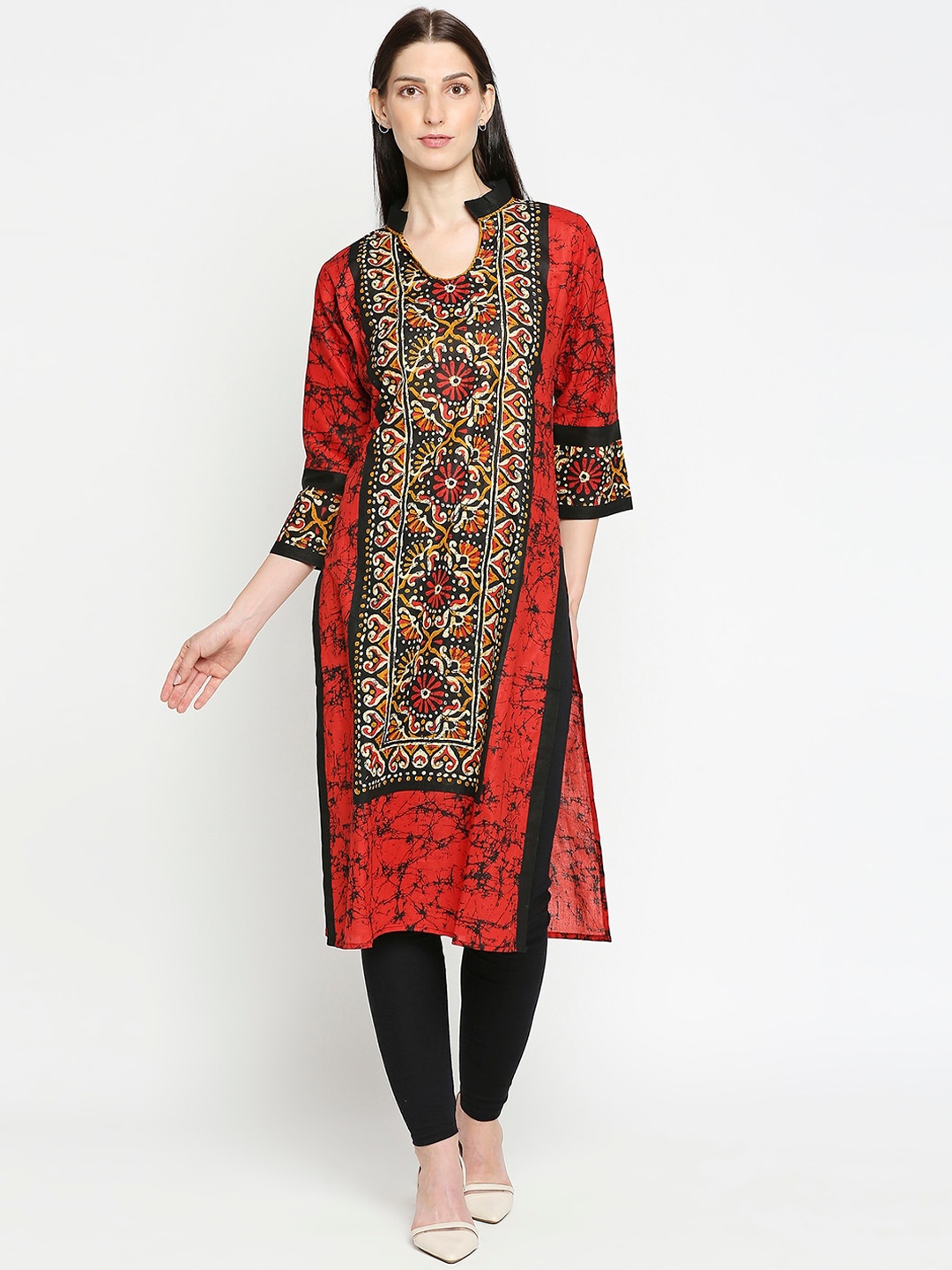 SALWAR STUDIO Women Red & Yellow Ethnic Motifs Printed Kurta