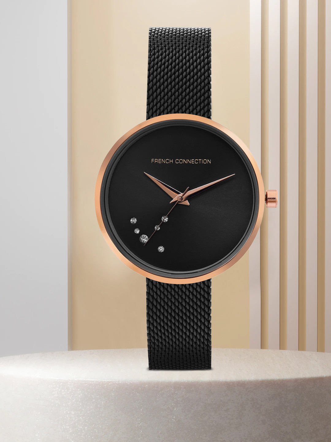 French Connection Women Black Embellished Dial & Black Stainless Steel Bracelet Style Straps Analogue Watch
French Connection Women Black Embellished Dial & Black Stainless Steel Bracelet Style Straps Analogue Watch