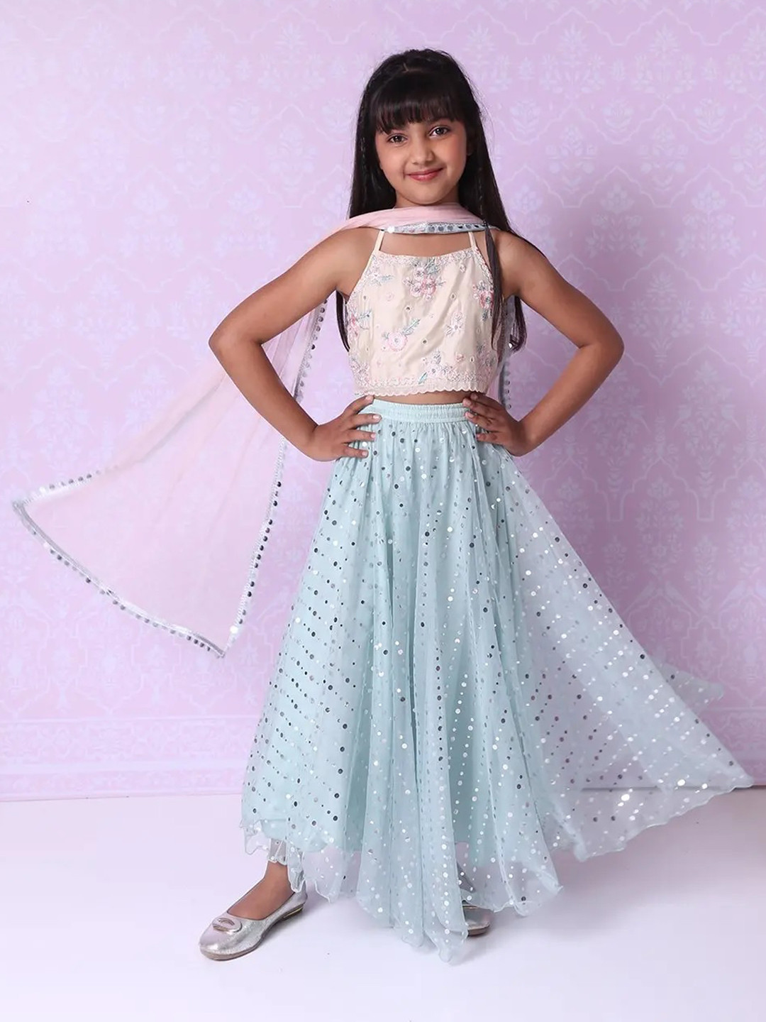 Biba Girls Cream-Coloured & Blue Embroidered Ready to Wear Lehenga & Blouse With Dupatta
Biba Girls Cream-Coloured & Blue Embroidered Ready to Wear Lehenga & Blouse With Dupatta