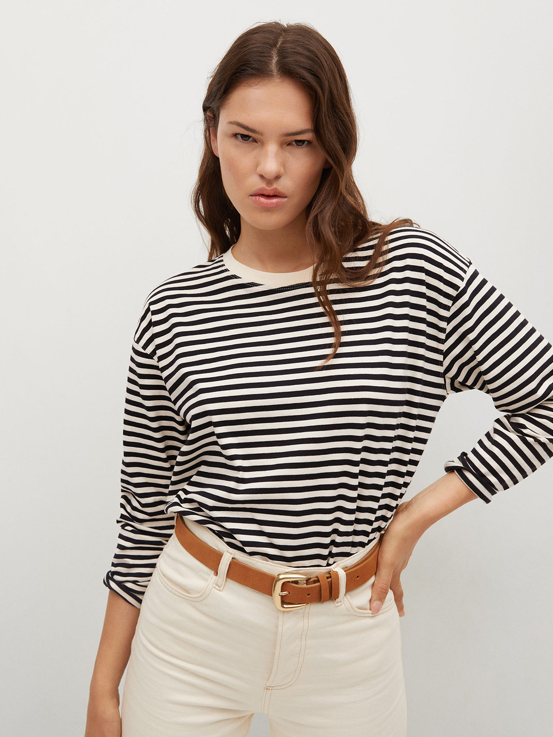 MANGO Women Black White Striped Pure Cotton Drop-Shoulder Sleeves Pure Cotton T-shirt
MANGO Women Black White Striped Pure Cotton Drop-Shoulder Sleeves Pure Cotton T-shirt