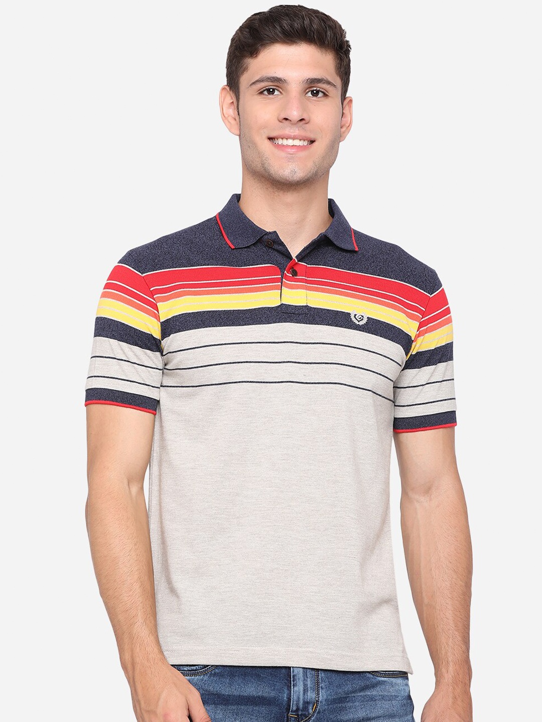 Greenfibre Men Grey Navy Blue Striped Polo Collar Slim Fit Cotton Pure Cotton T-shirt
Greenfibre Men Grey Navy Blue Striped Polo Collar Slim Fit Cotton Pure Cotton T-shirt