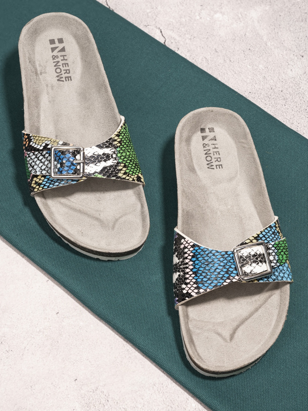 HERE&NOW Women Blue Open Toe Flats with Buckles