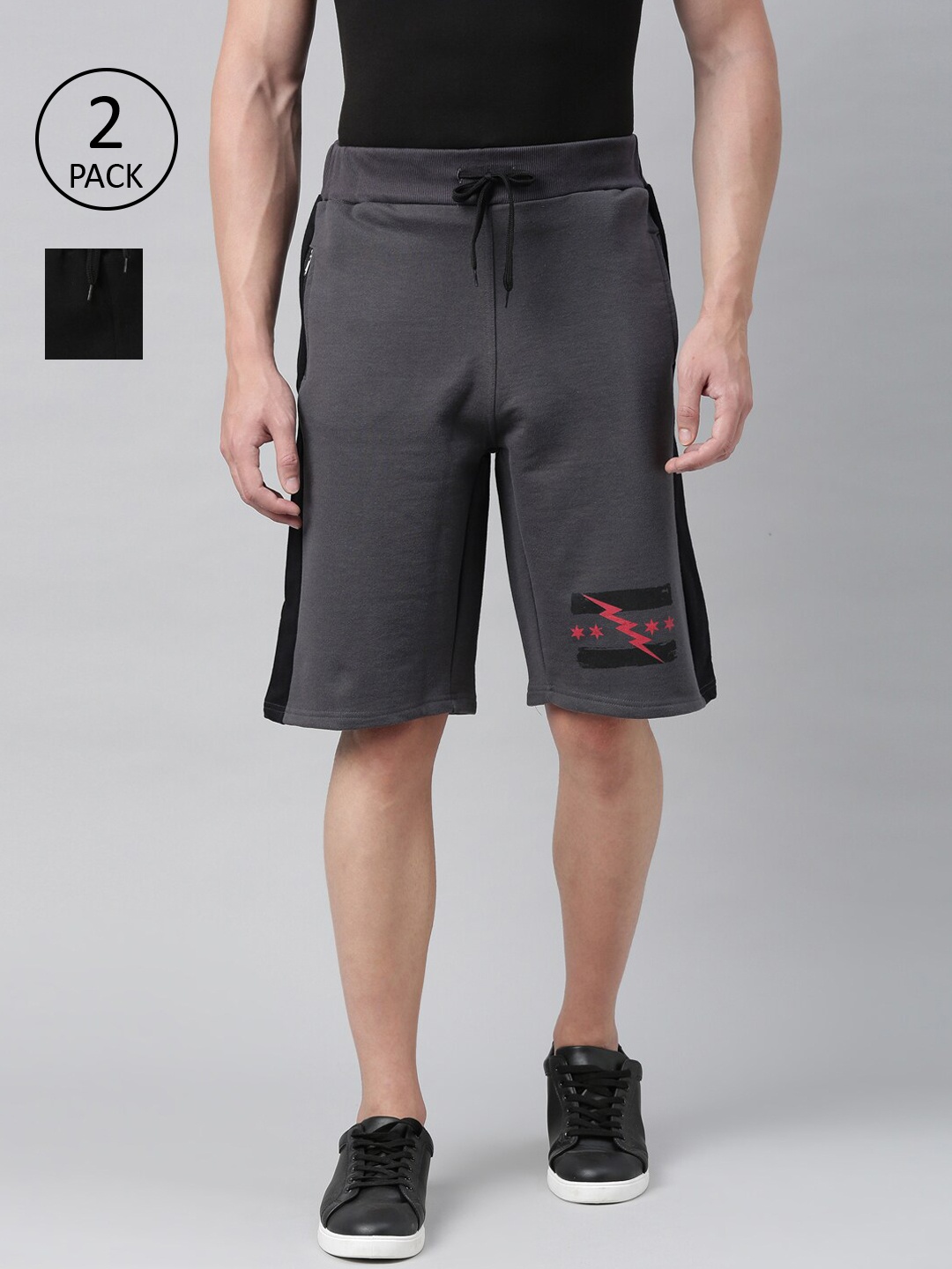 Kryptic Men Pack of 2 Regular Shorts, Grey