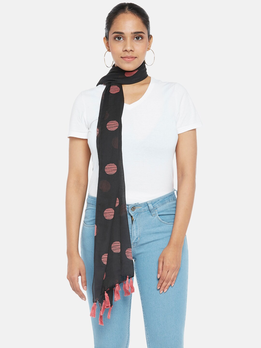 Honey by Pantaloons Women Black & Pink Polka dot Printed Scarf