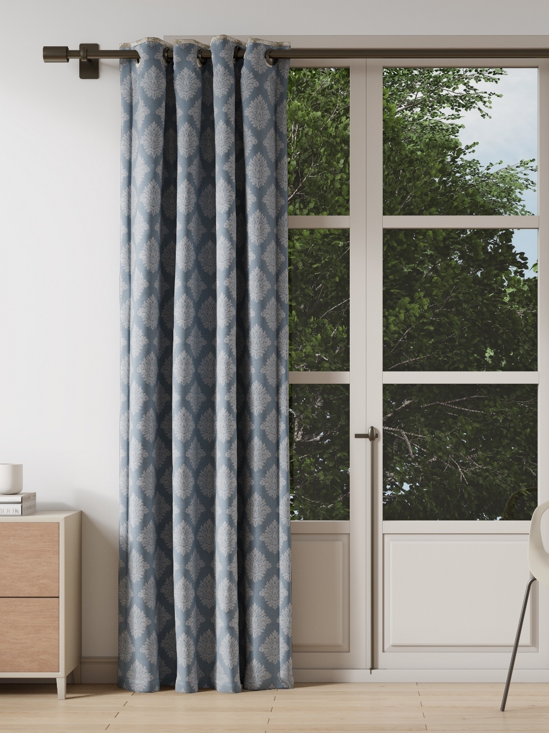 DDecor Blue & Grey Ethnic Motifs Long Door Curtain