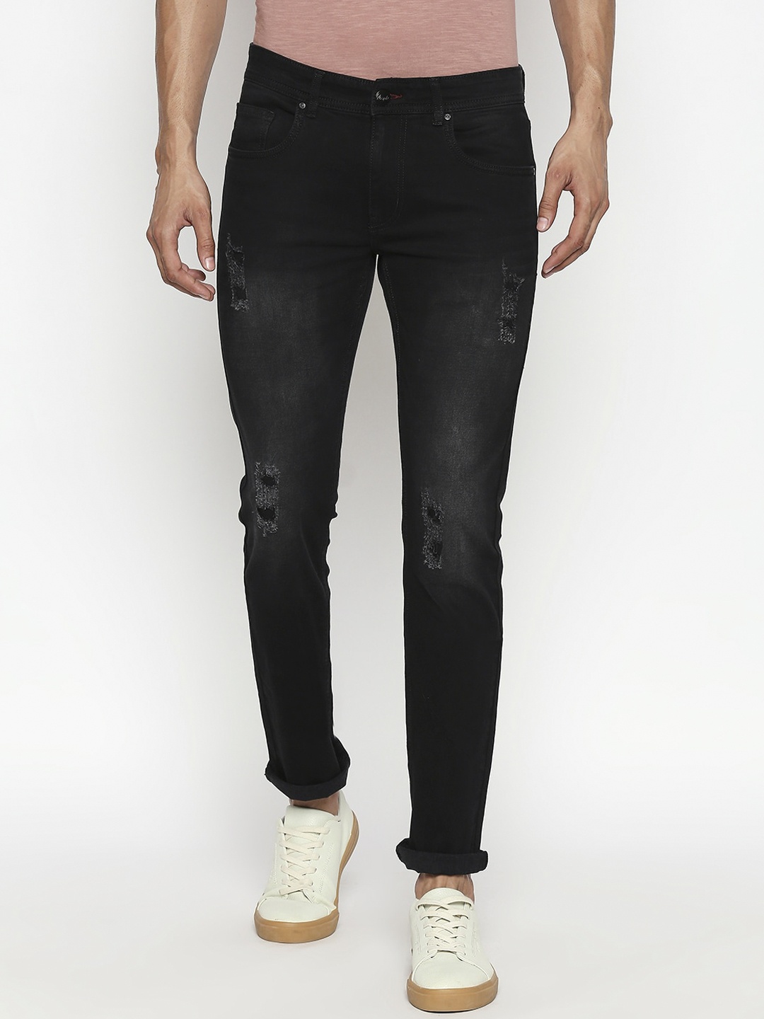 People Men Grey Slim Fit Mildly Distressed Light Fade Jeans
