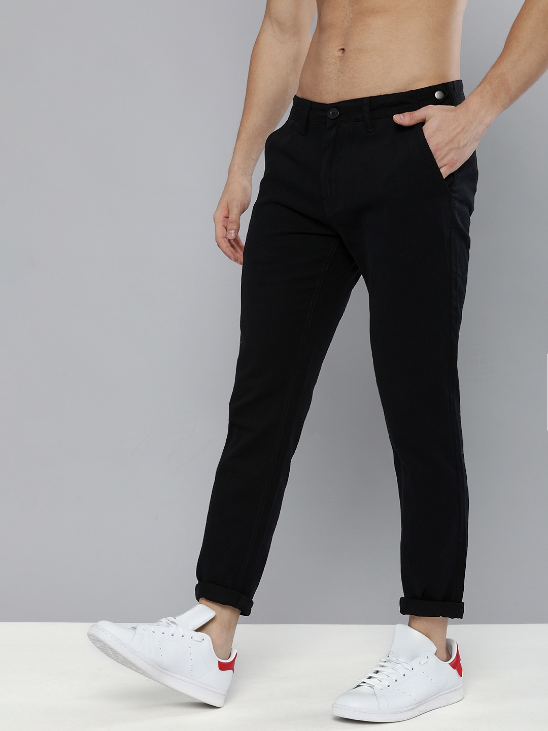 HERE&NOW Men Black Slim Fit Solid Regular Trousers