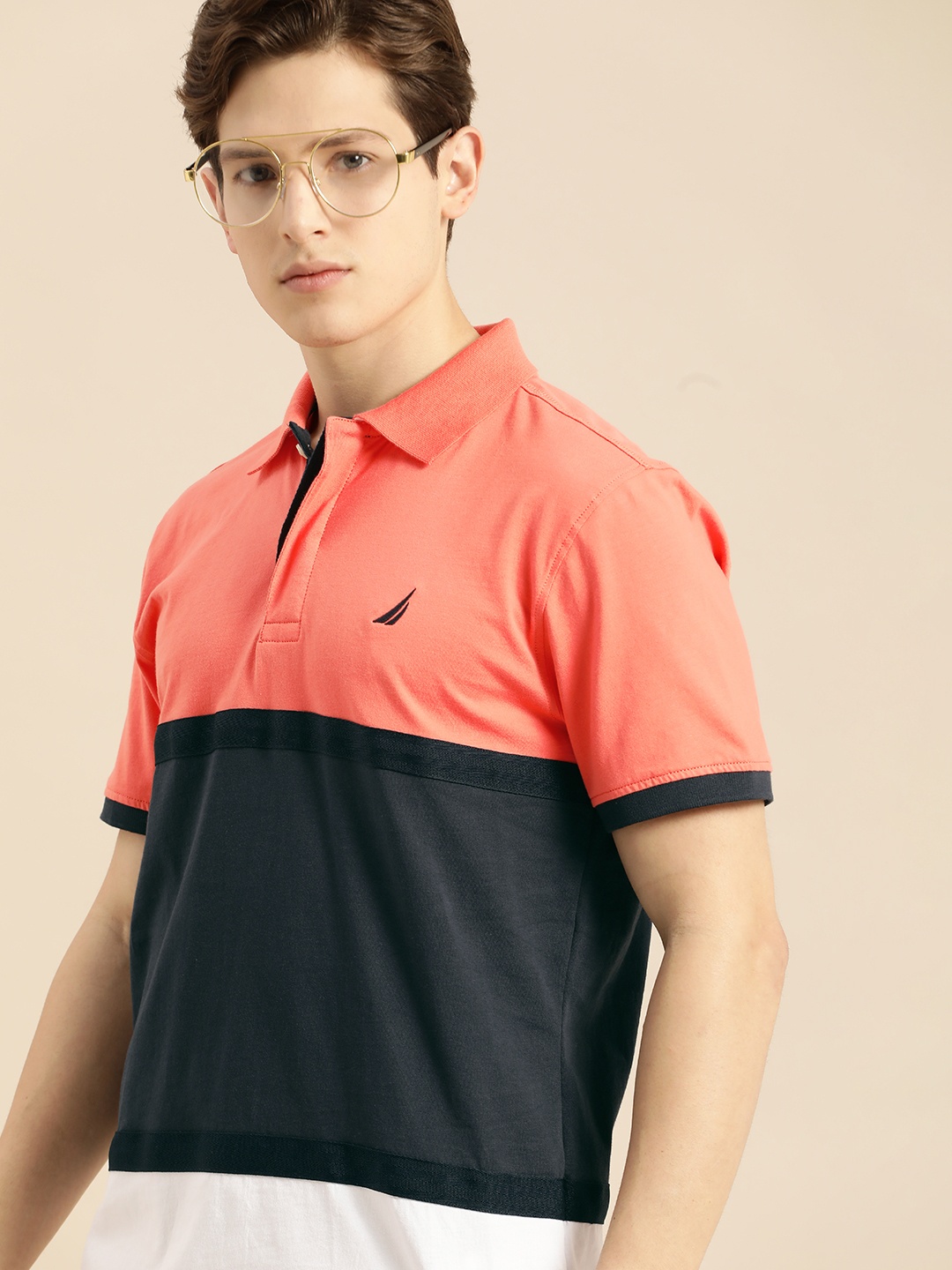 Nautica Men Charcoal Grey & Coral Orange Colourblocked Polo Collar Pure Cotton T-shirt
Nautica Men Charcoal Grey & Coral Orange Colourblocked Polo Collar Pure Cotton T-shirt