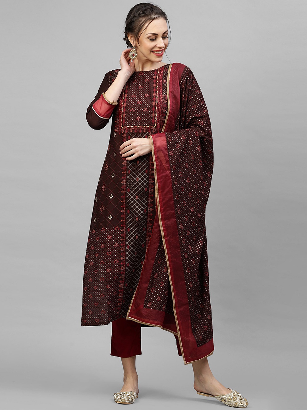 Indo Era Women Brown Ethnic Motifs Printed Regular Kurta with Trousers & With Dupatta
Indo Era Women Brown Ethnic Motifs Printed Regular Kurta with Trousers & With Dupatta