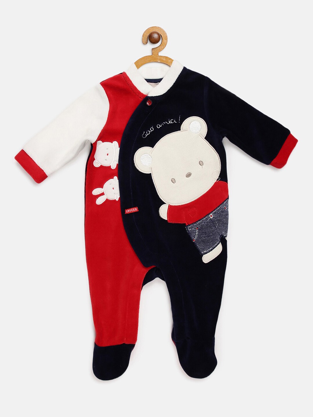Chicco Boys Navy Blue & Red Embroidered Sustainable Sleepsuit