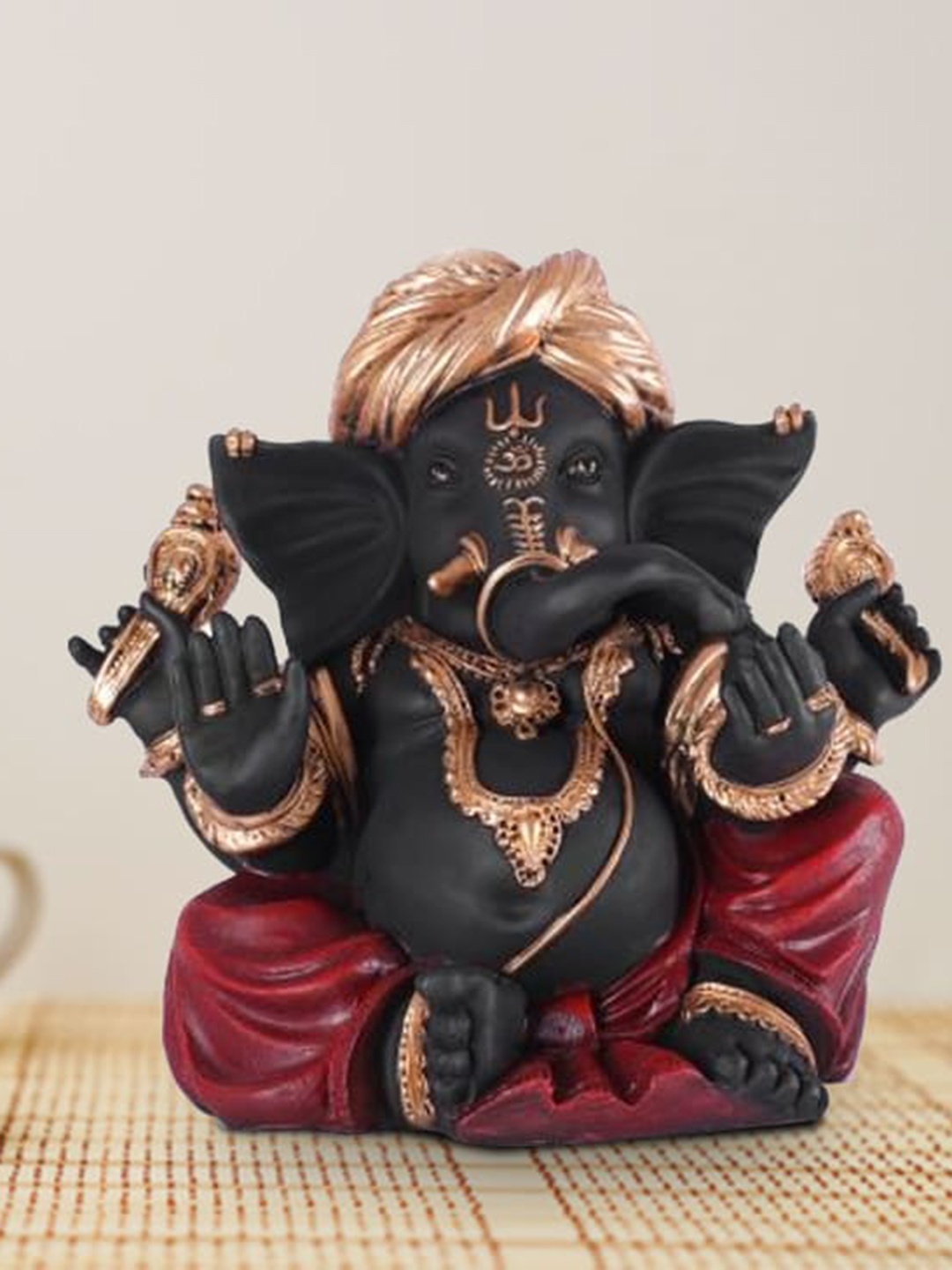 Living Essence Red & Black Sitting Ganesha Showpiece