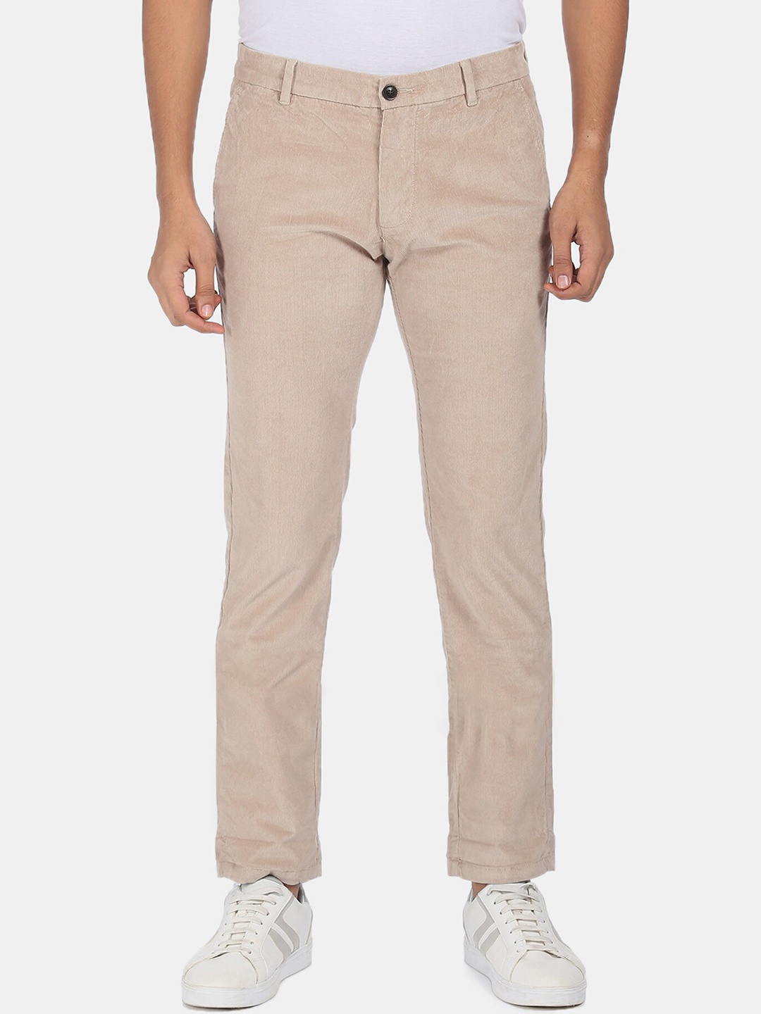 Arrow Sport Men Beige Textured Corduroy Chinos Trousers