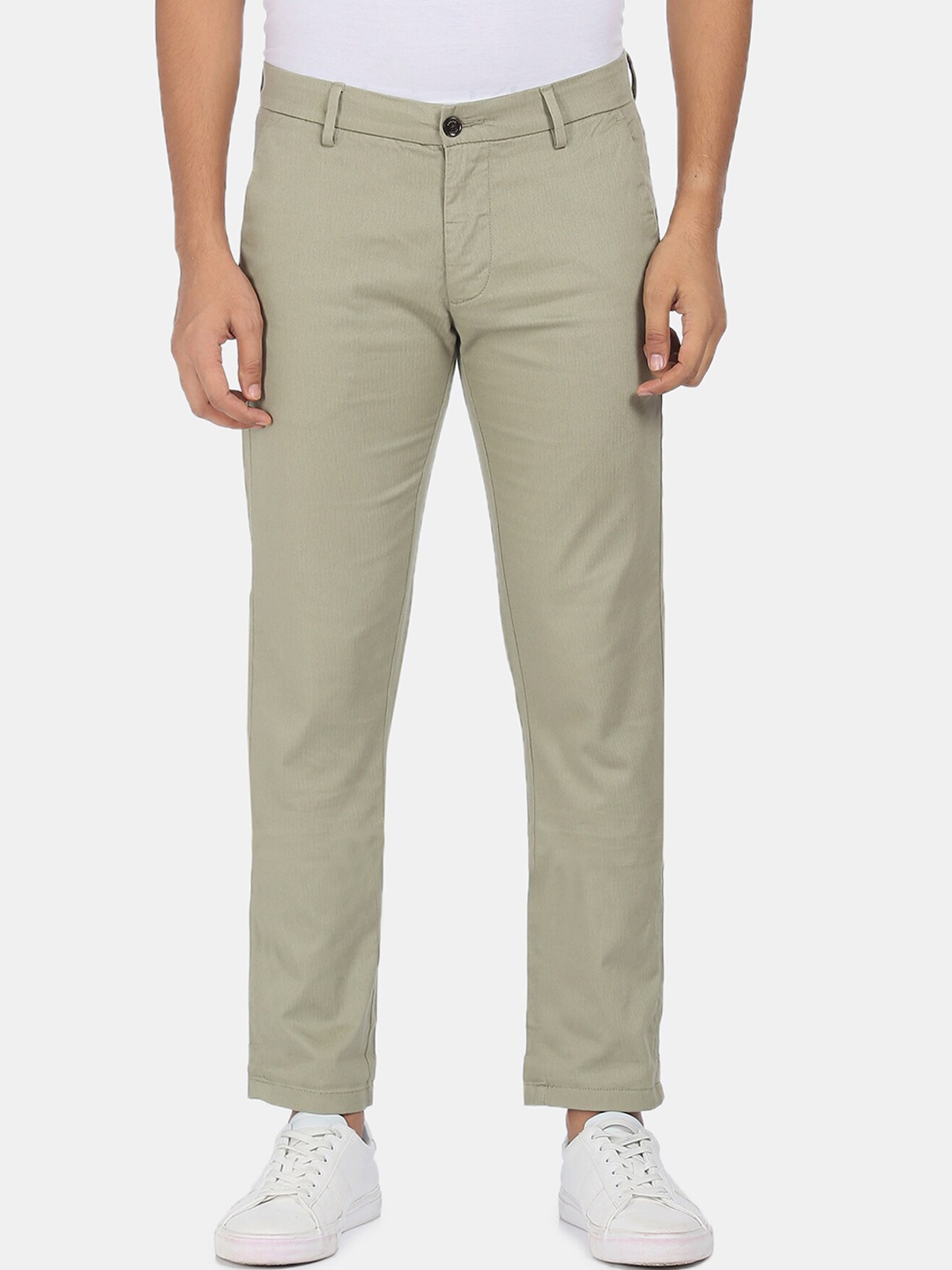 Arrow Sport Men Light Olive Solid Chinos Trousers