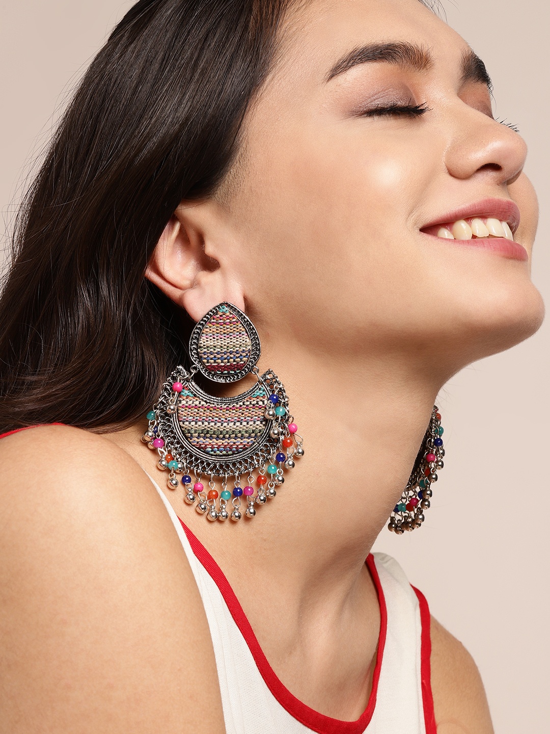 Sangria Multicoloured Oxidised Silver-Plated Beaded Crescent Shaped Chandbalis, Multi
Sangria Multicoloured Oxidised Silver-Plated Beaded Crescent Shaped Chandbalis, Multi