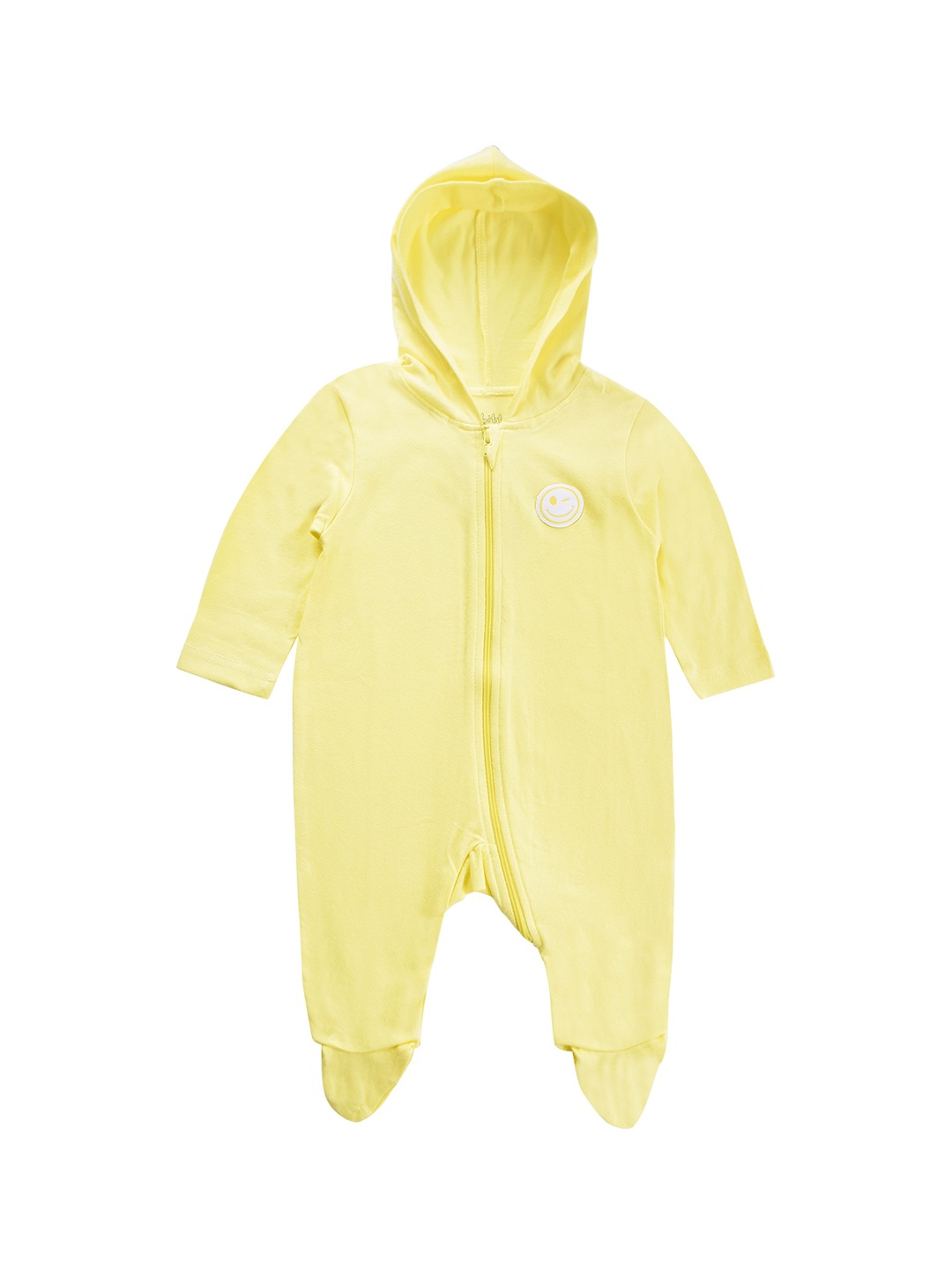 little heaven Boys Yellow Solid Hooded Pure Cotton Rompers