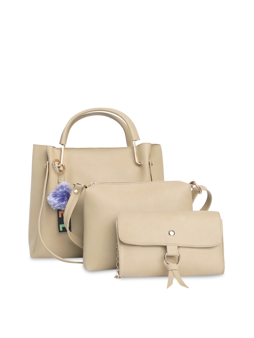 Fostelo Set-3 Women Beige PU Structured Shoulder Bag
