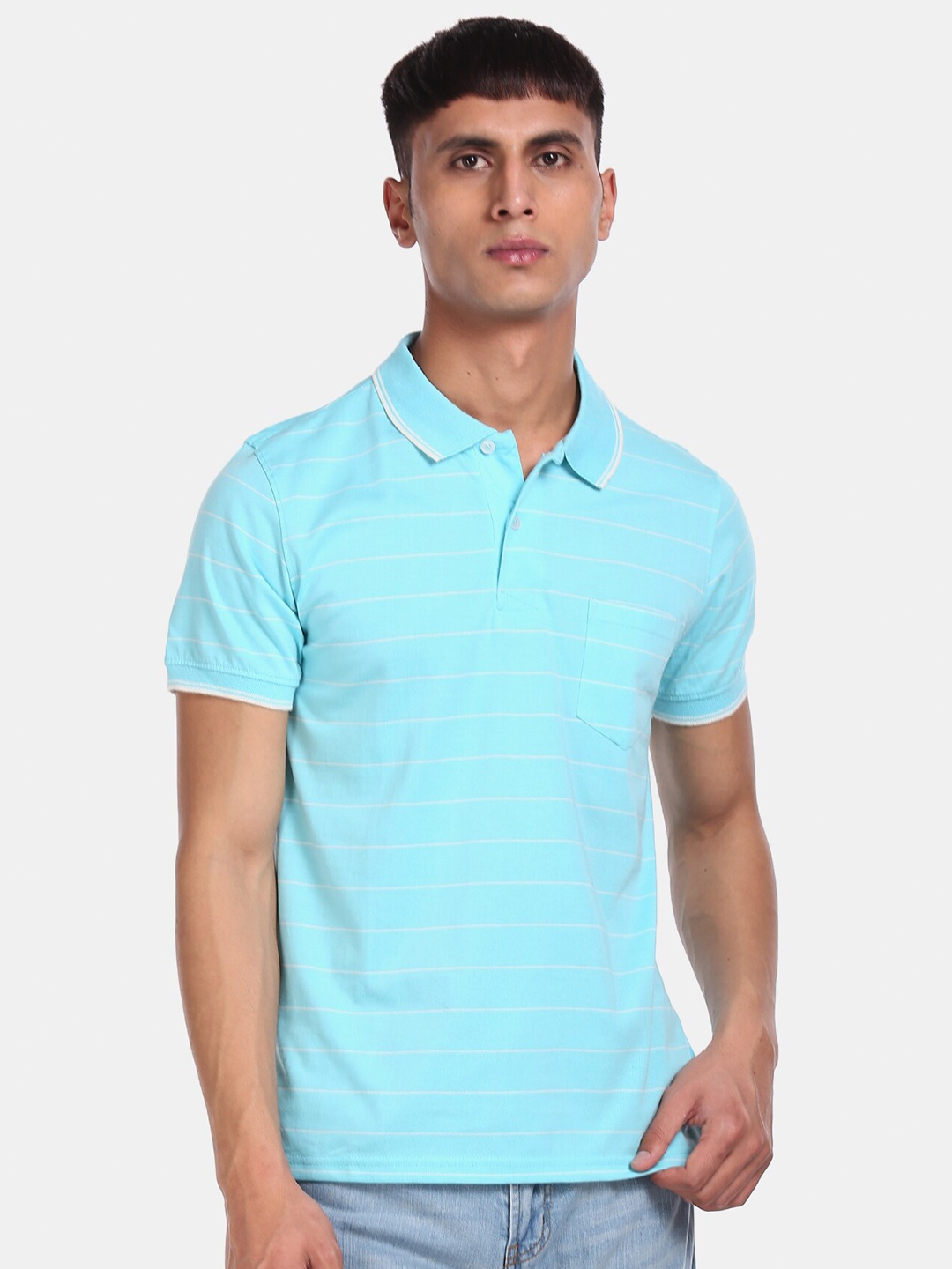 Ruggers Men Blue Striped Pockets T-shirt
