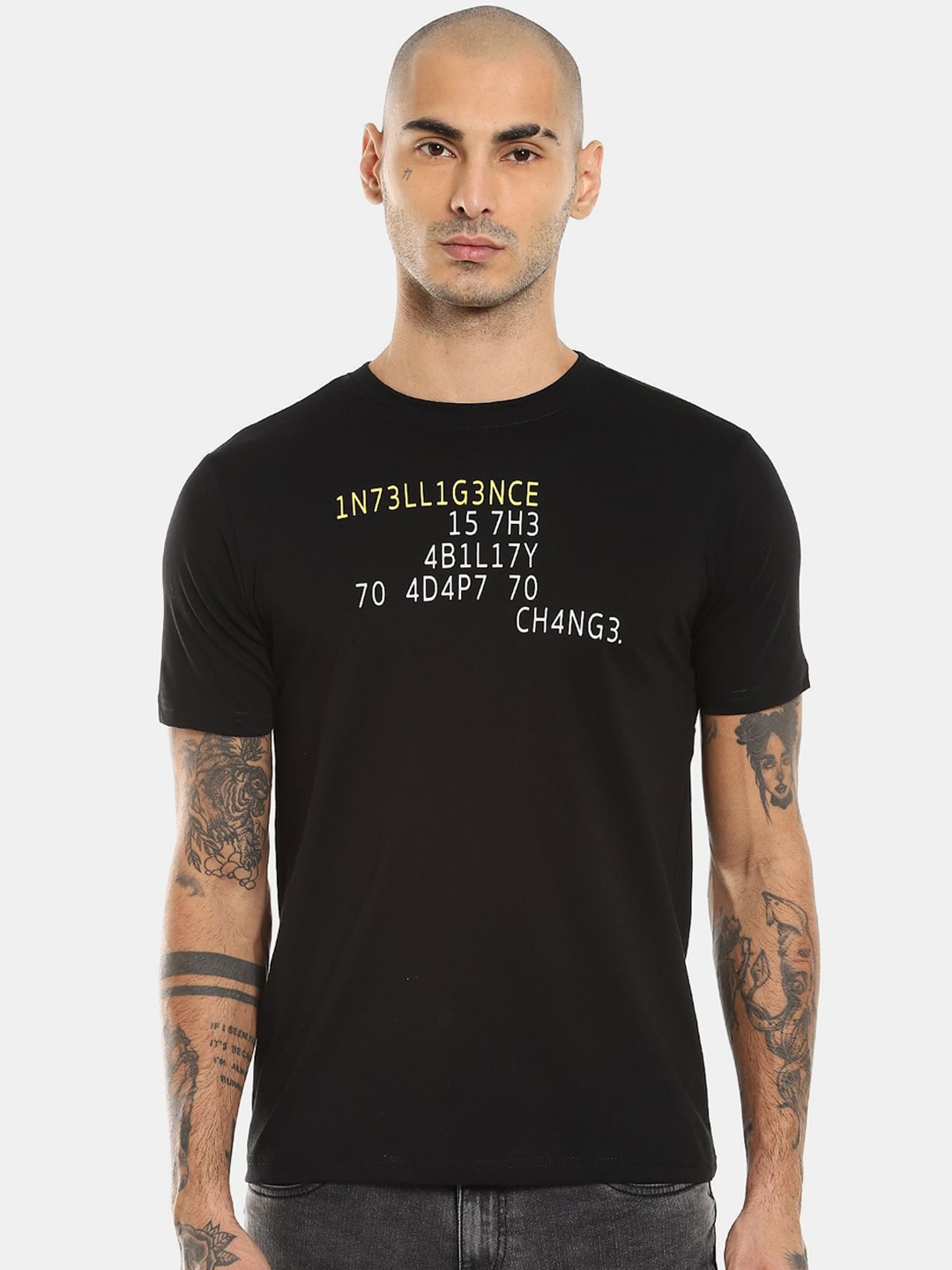 Colt Men Black & White Printed Cotton T-shirt