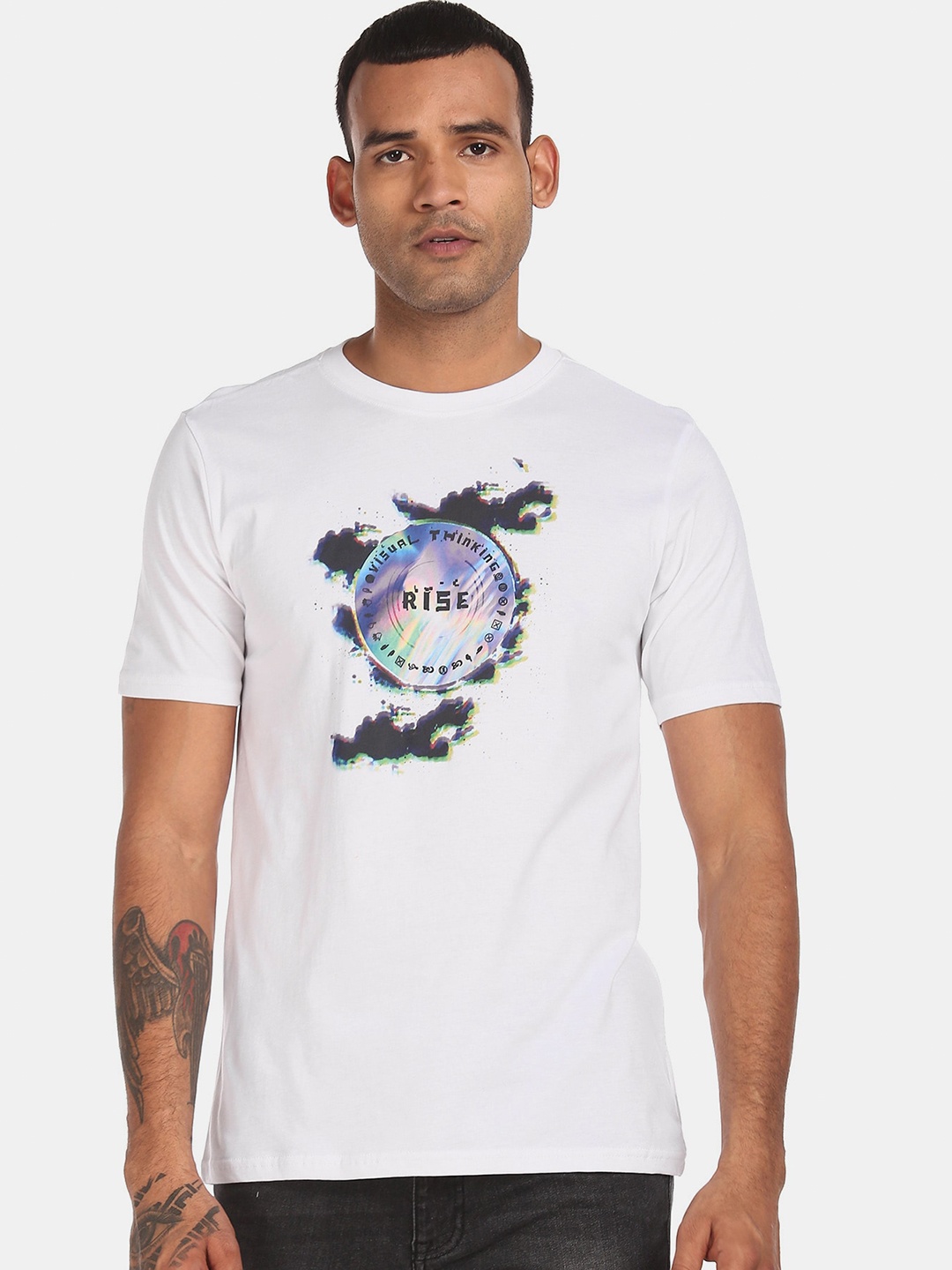 Colt Men White Typography Printed Pure Cotton T-shirt