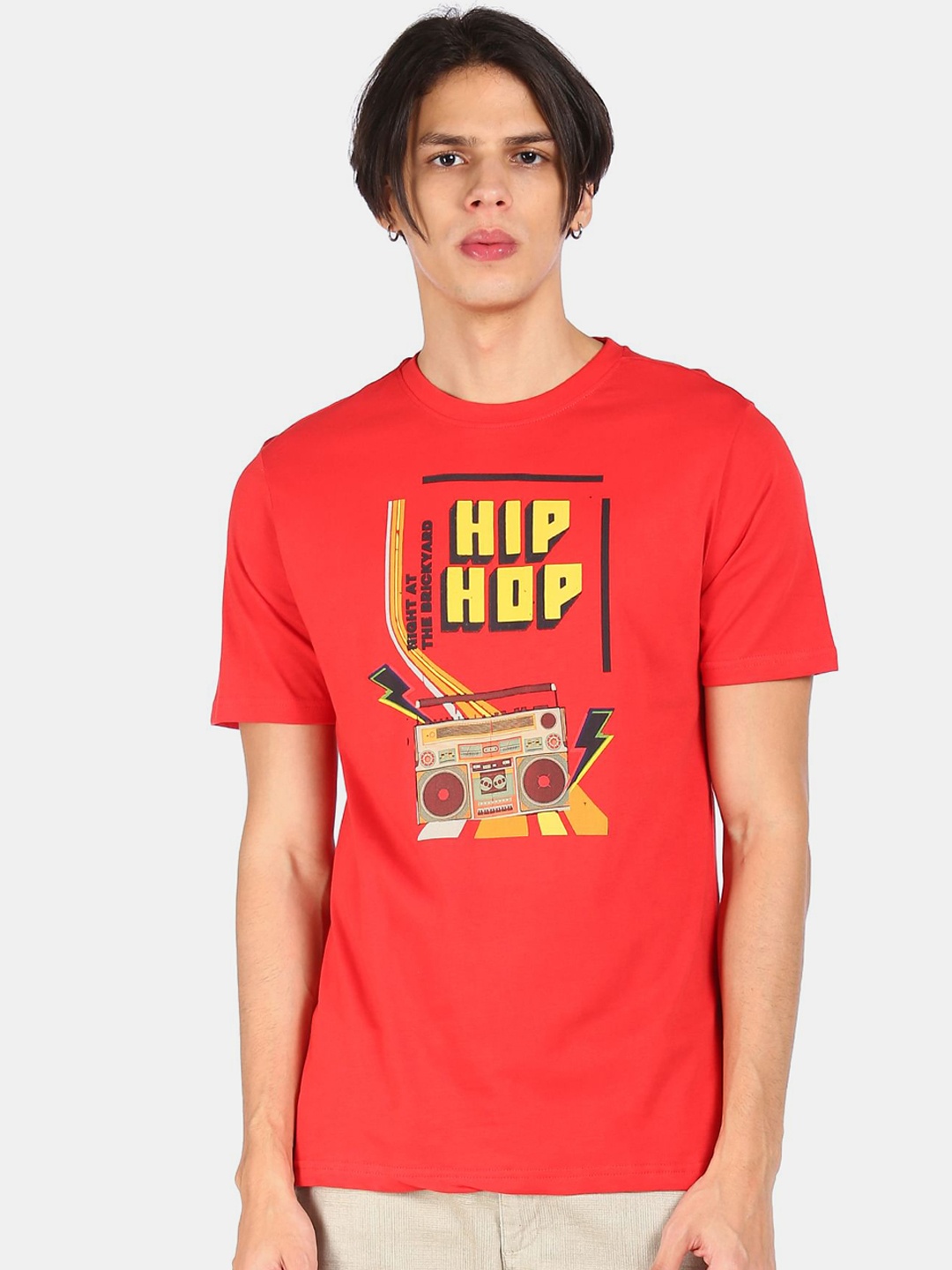 Colt Men Red & Yellow Printed Cotton T-shirt