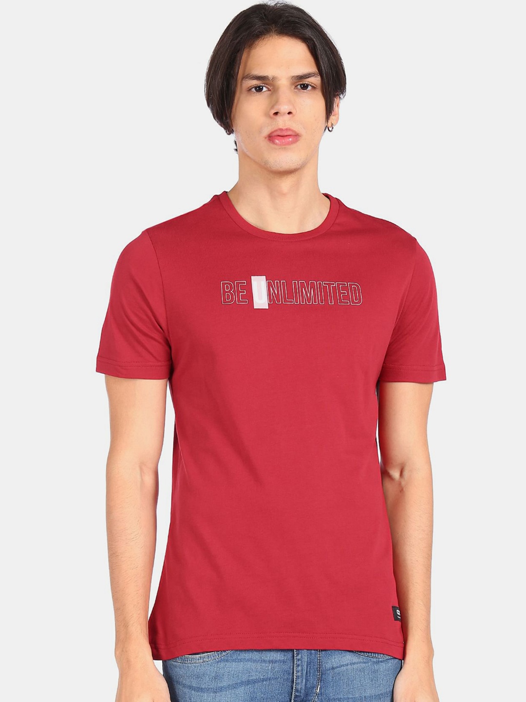 Colt Men Red & White Printed Cotton T-shirt