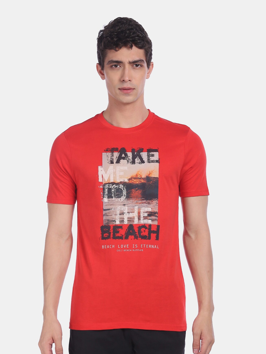 Colt Men Red & Black Typography Printed T-shirt