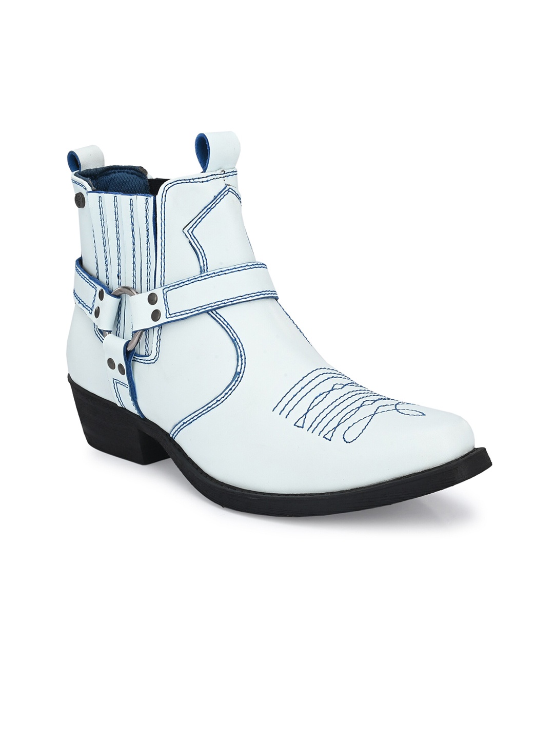 Delize Men White Printed Flat Boots