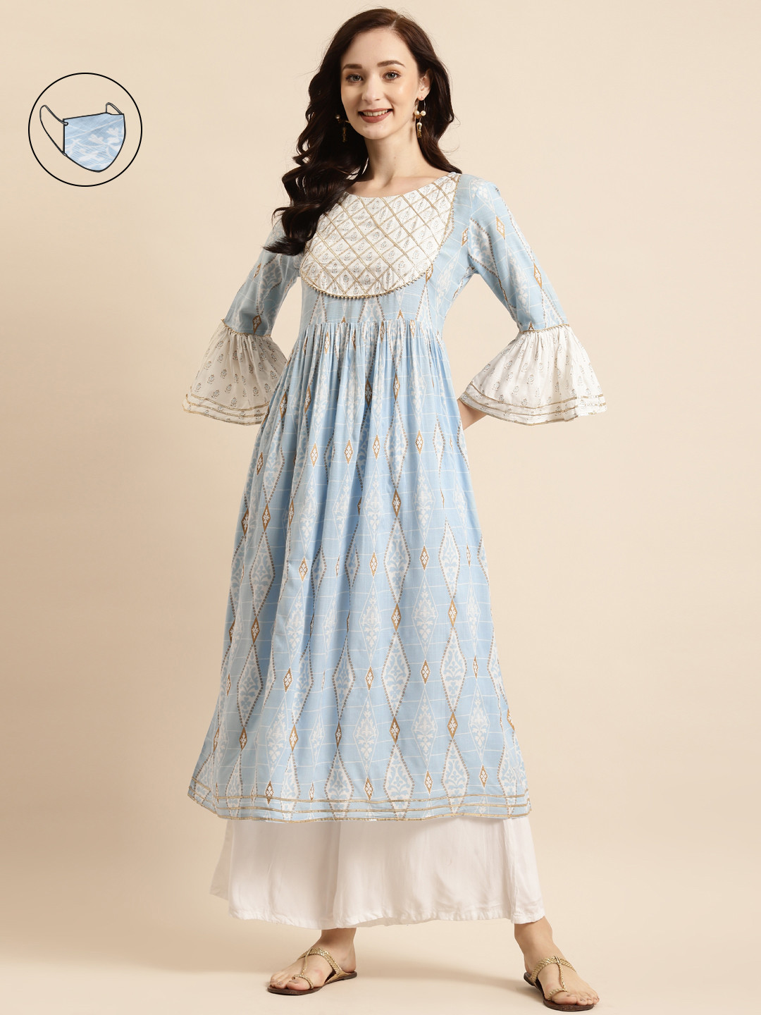 RANGMAYEE Women Blue & White Floral Printed Bell Sleeves Floral Liva Anarkali Kurta
RANGMAYEE Women Blue & White Floral Printed Bell Sleeves Floral Liva Anarkali Kurta