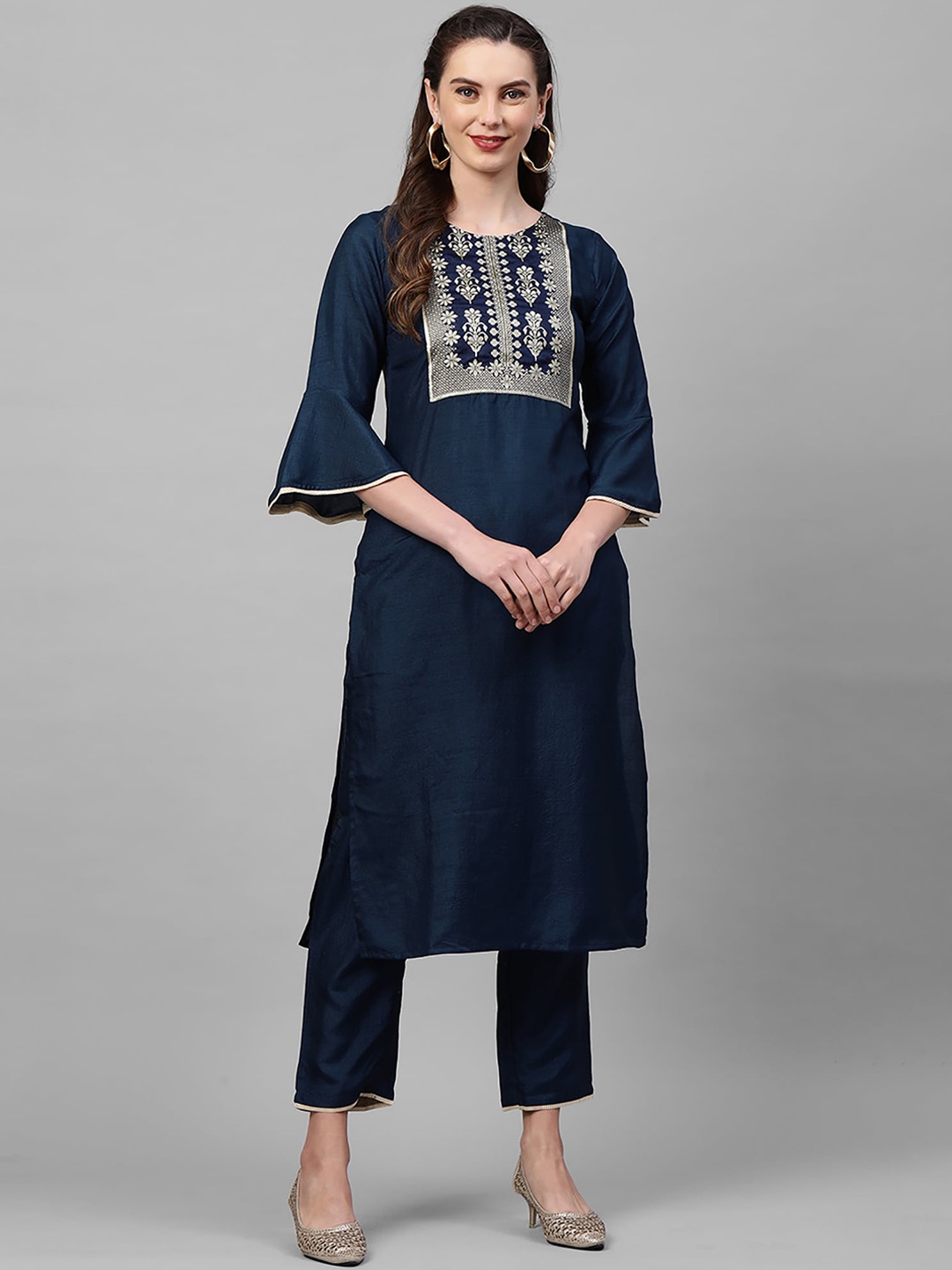 Indo Era Women Navy Blue Ethnic Motifs Yoke Design Regular Thread Work Kurta with Trousers
Indo Era Women Navy Blue Ethnic Motifs Yoke Design Regular Thread Work Kurta with Trousers