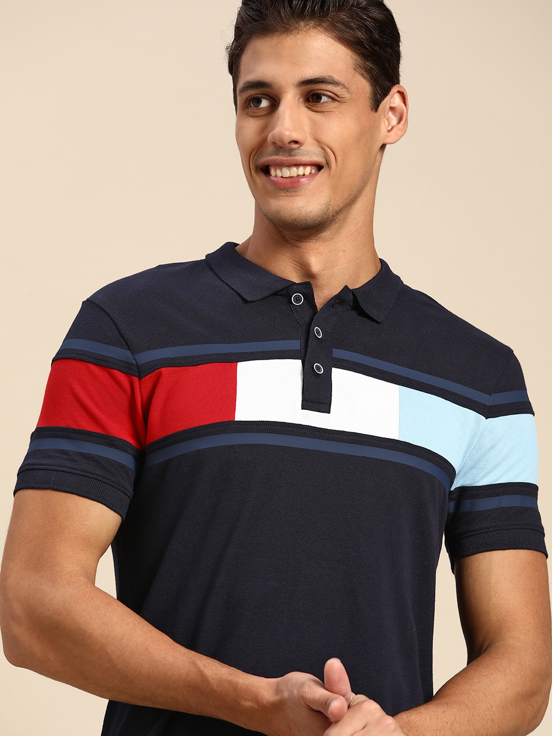 United Colors of Benetton Men Navy Blue Red Pure Cotton Colourblocked Polo Pure Cotton T-shirt
United Colors of Benetton Men Navy Blue Red Pure Cotton Colourblocked Polo Pure Cotton T-shirt