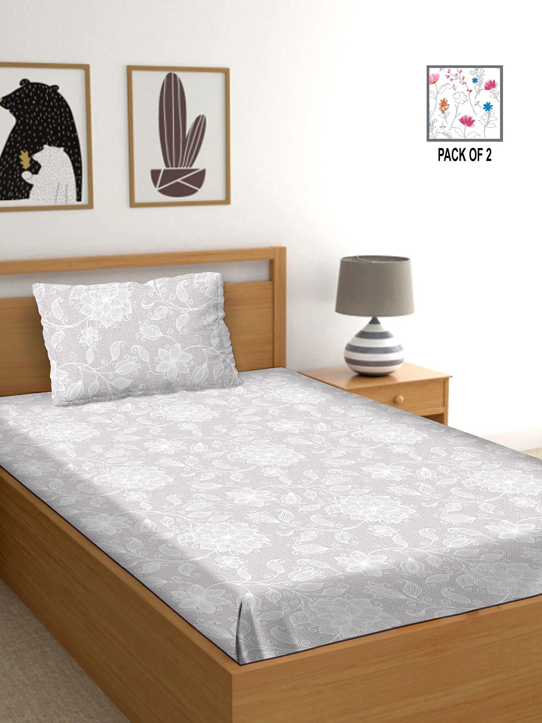 BELLA CASA White & Grey Ethnic Motifs 250 TC 2 Single Bedsheet with 2 Pillow Covers
BELLA CASA White & Grey Ethnic Motifs 250 TC 2 Single Bedsheet with 2 Pillow Covers