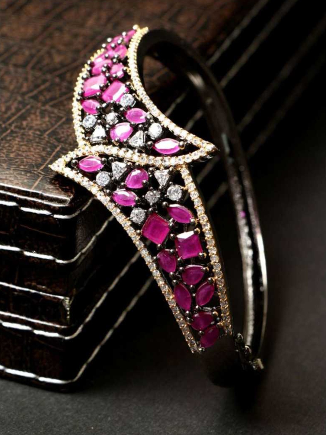 ANIKAS CREATION Women Magenta Brass American Diamond Rhodium-Plated Bangle-Style Bracelet
ANIKAS CREATION Women Magenta Brass American Diamond Rhodium-Plated Bangle-Style Bracelet