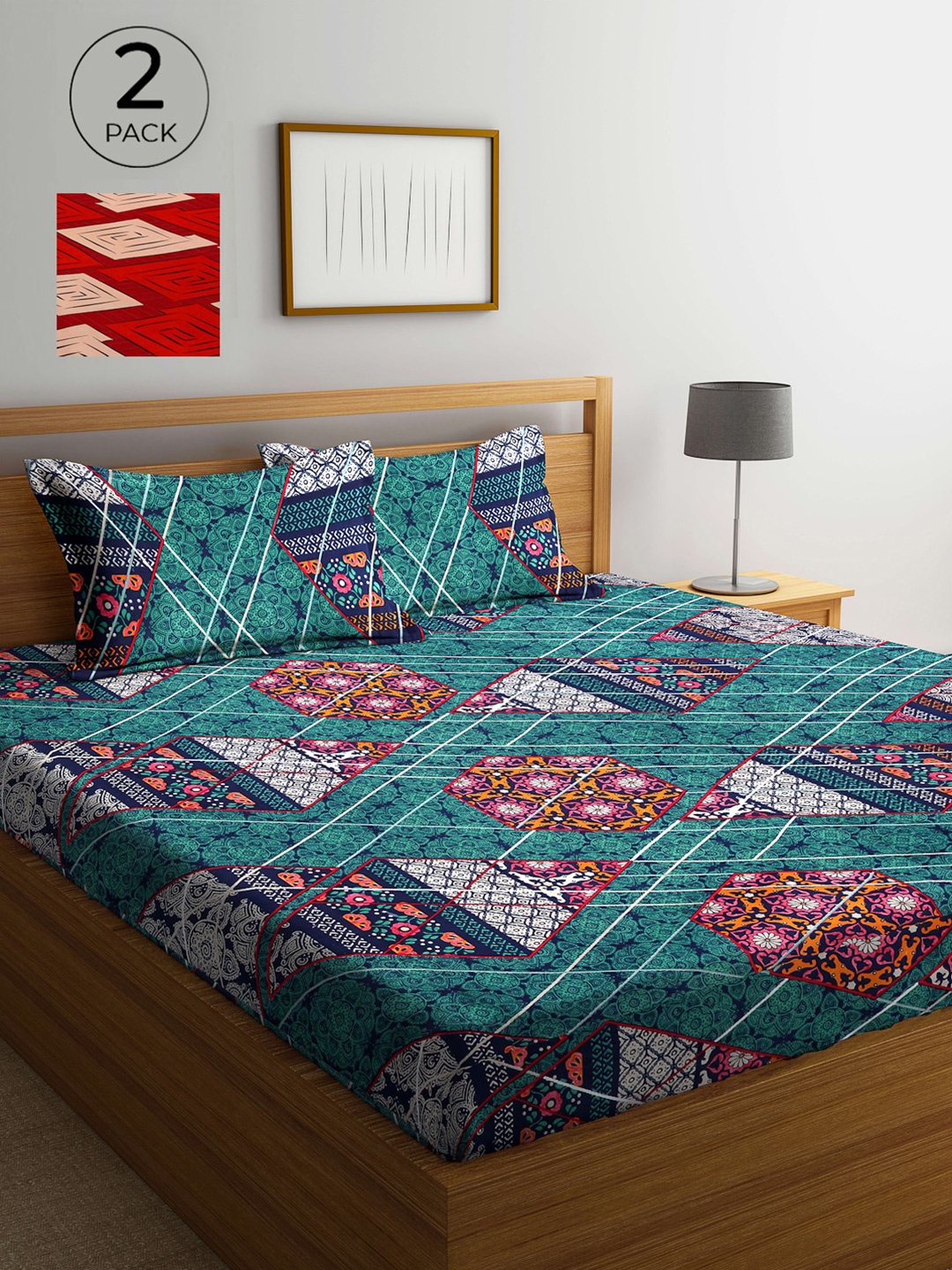 Arrabi Set Of 2 Multicoloured Geometric 300 TC King Bedsheet With 4 Pillow Covers, Multi
Arrabi Set Of 2 Multicoloured Geometric 300 TC King Bedsheet With 4 Pillow Covers, Multi