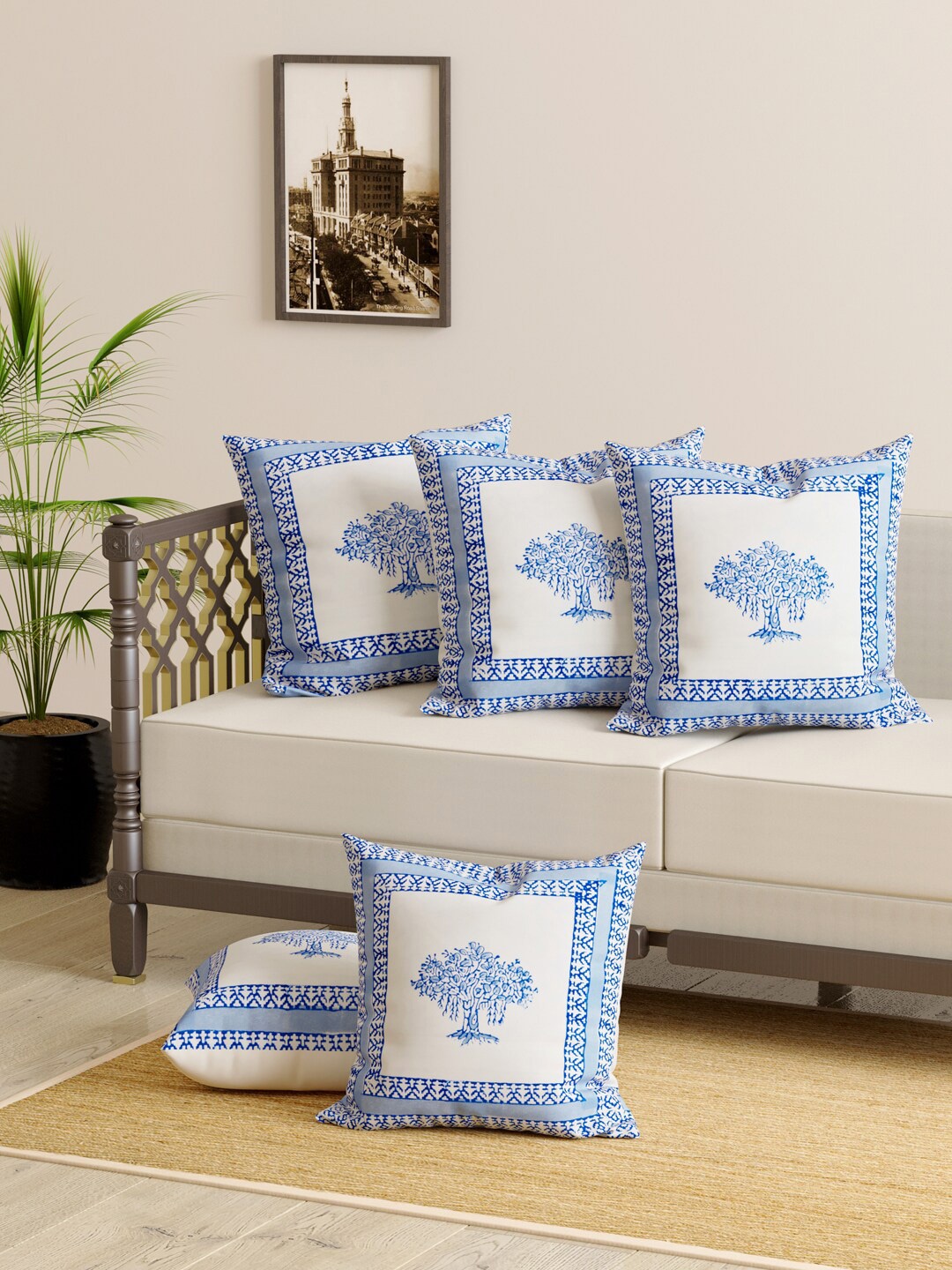 Gulaab Jaipur Blue & White Set of 5 Ethnic Motifs Handblock Printed Square Cushion Covers
Gulaab Jaipur Blue & White Set of 5 Ethnic Motifs Handblock Printed Square Cushion Covers