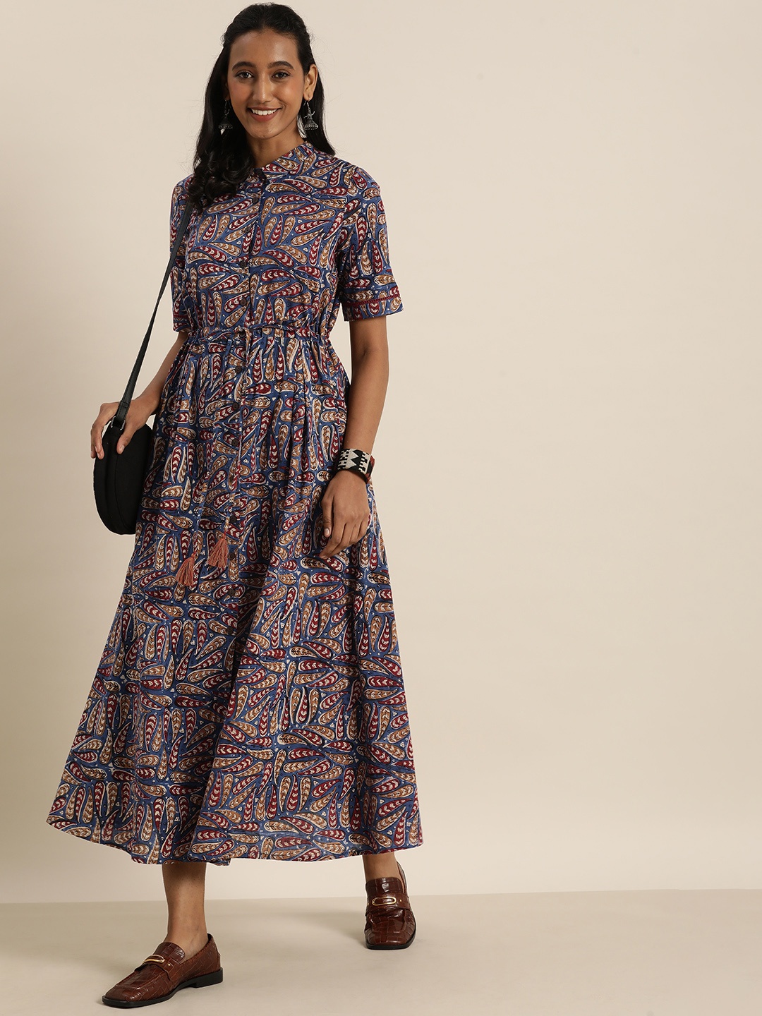 Taavi Multicoloured Bagru Hand Block Print Ethnic A-Line Midi Dress With Side Pockets, Multi
Taavi Multicoloured Bagru Hand Block Print Ethnic A-Line Midi Dress With Side Pockets, Multi