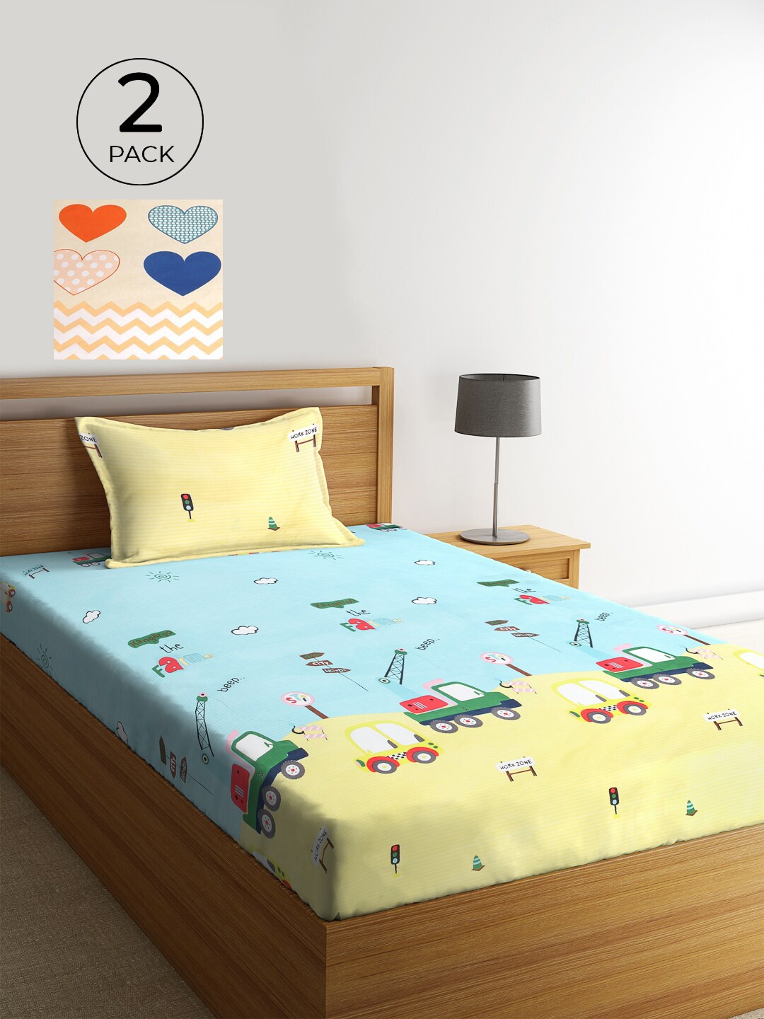 KLOTTHE Peach-Coloured & Turquoise Blue Graphic 210 TC 2 Single Bedsheet with 2 Pillow Covers
KLOTTHE Peach-Coloured & Turquoise Blue Graphic 210 TC 2 Single Bedsheet with 2 Pillow Covers